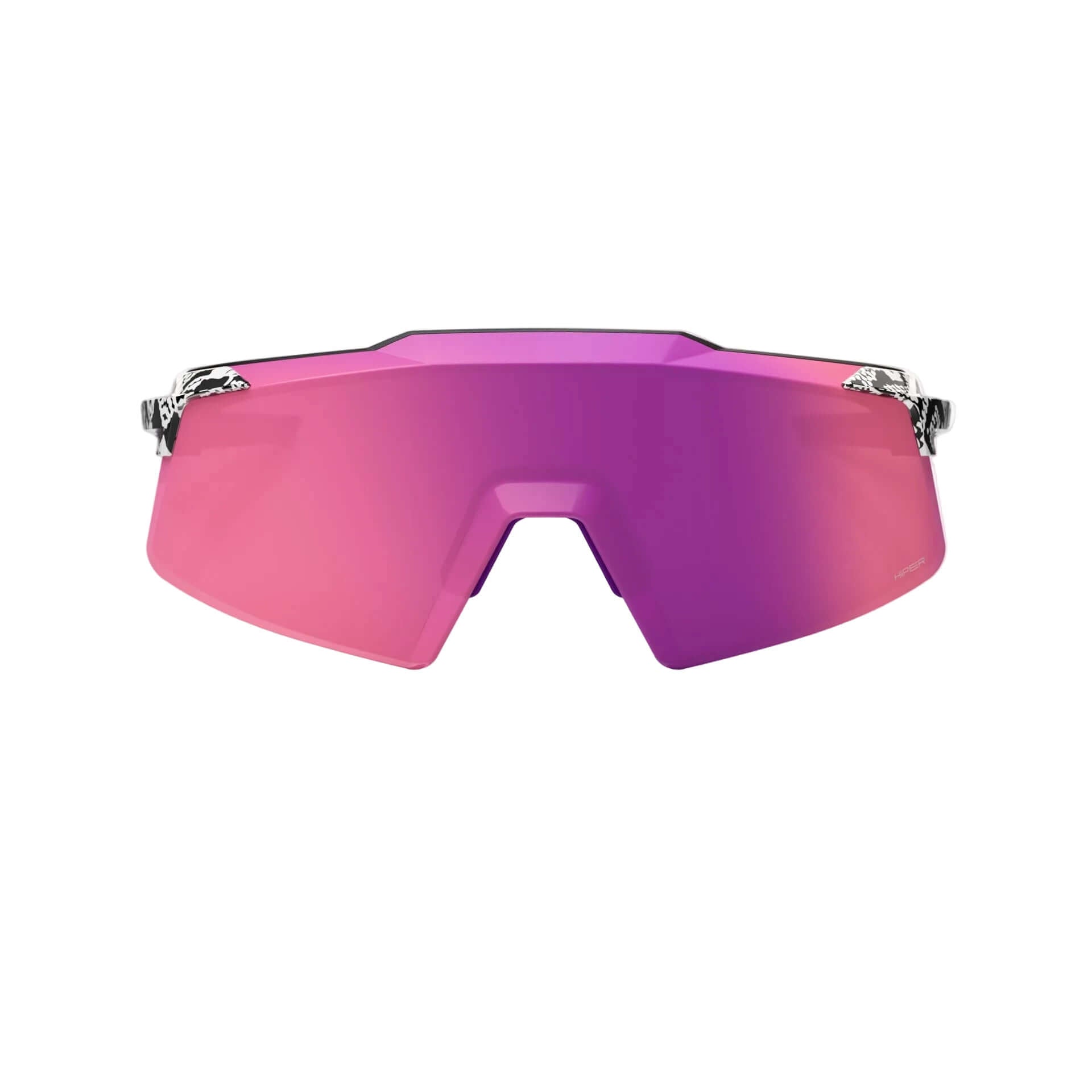 Front view of 100% Aerocraft LE Elly 3 Gloss White sunglasses with Purple Mirror Lens