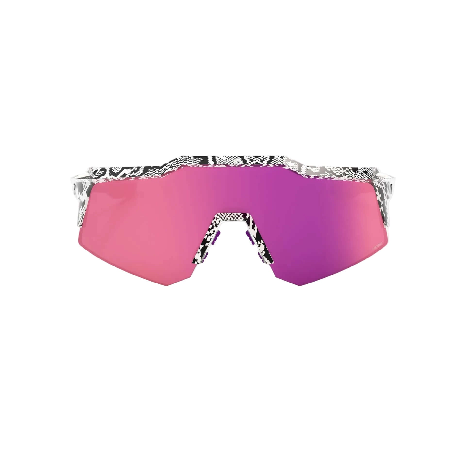 Front view of 100% Speedcraft XS LE Elly 3 Gloss White - HiPER Dark Purple Mirror Lens sunglasses