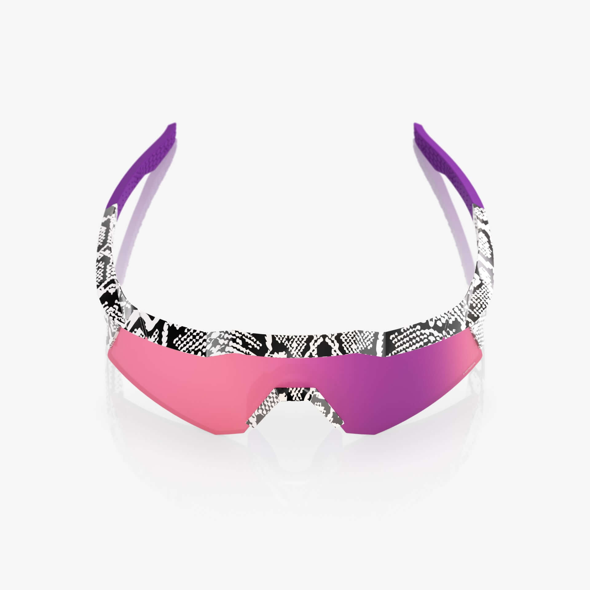 Front view of 100% Speedcraft XS LE Elly 3 Gloss White - HiPER Dark Purple Mirror Lens sunglasses with bold frame design.