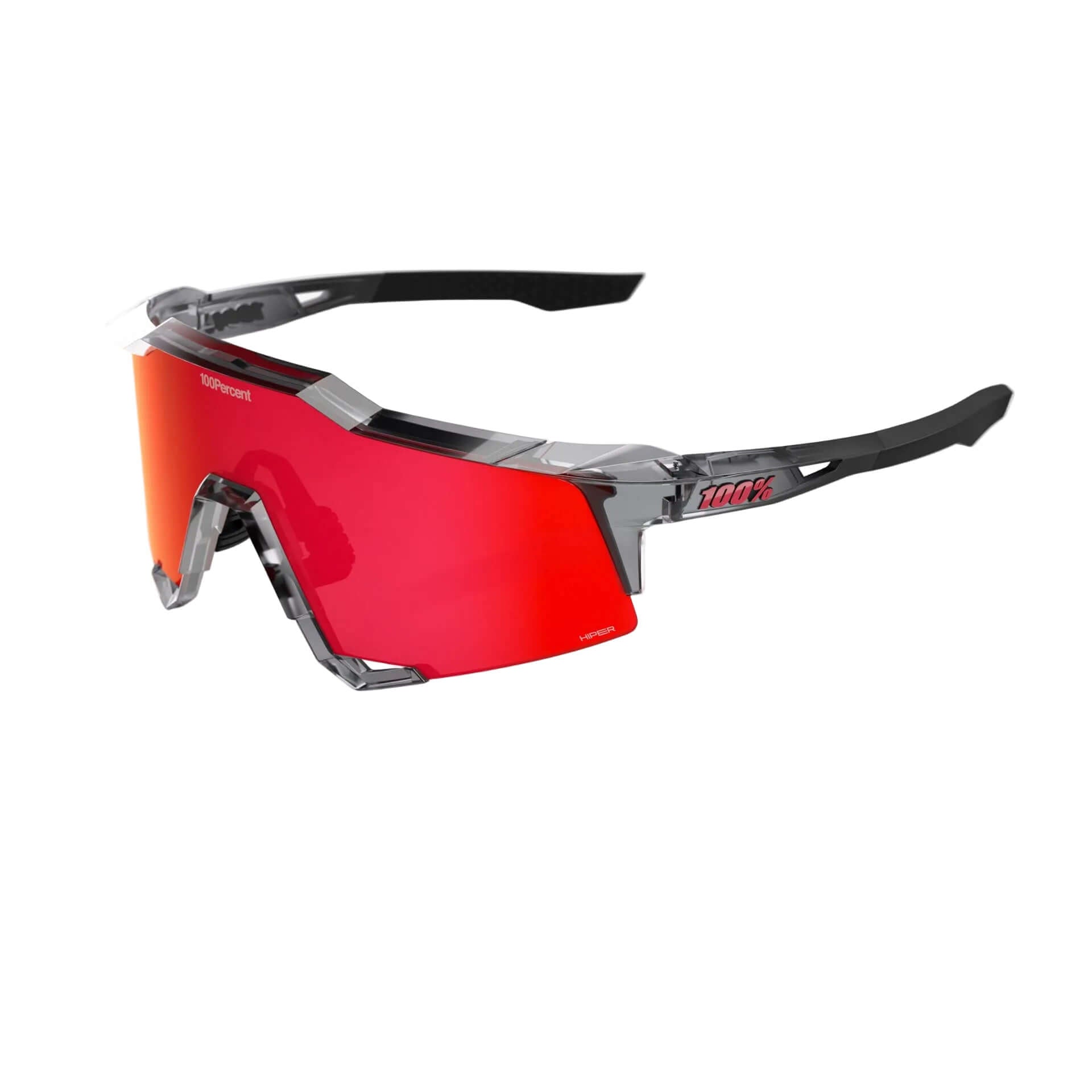 100% Speedcraft MLB Polished Translucent Grey - HiPER Fire Red Mirror Lens side view with grey frame