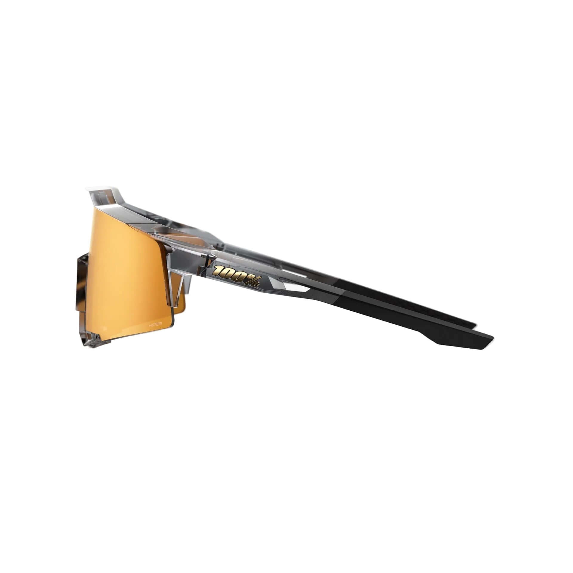 Side view of 100% Speedcraft MLB Polished Translucent Grey - HiPER 24K Gold Mirror Lens sunglasses