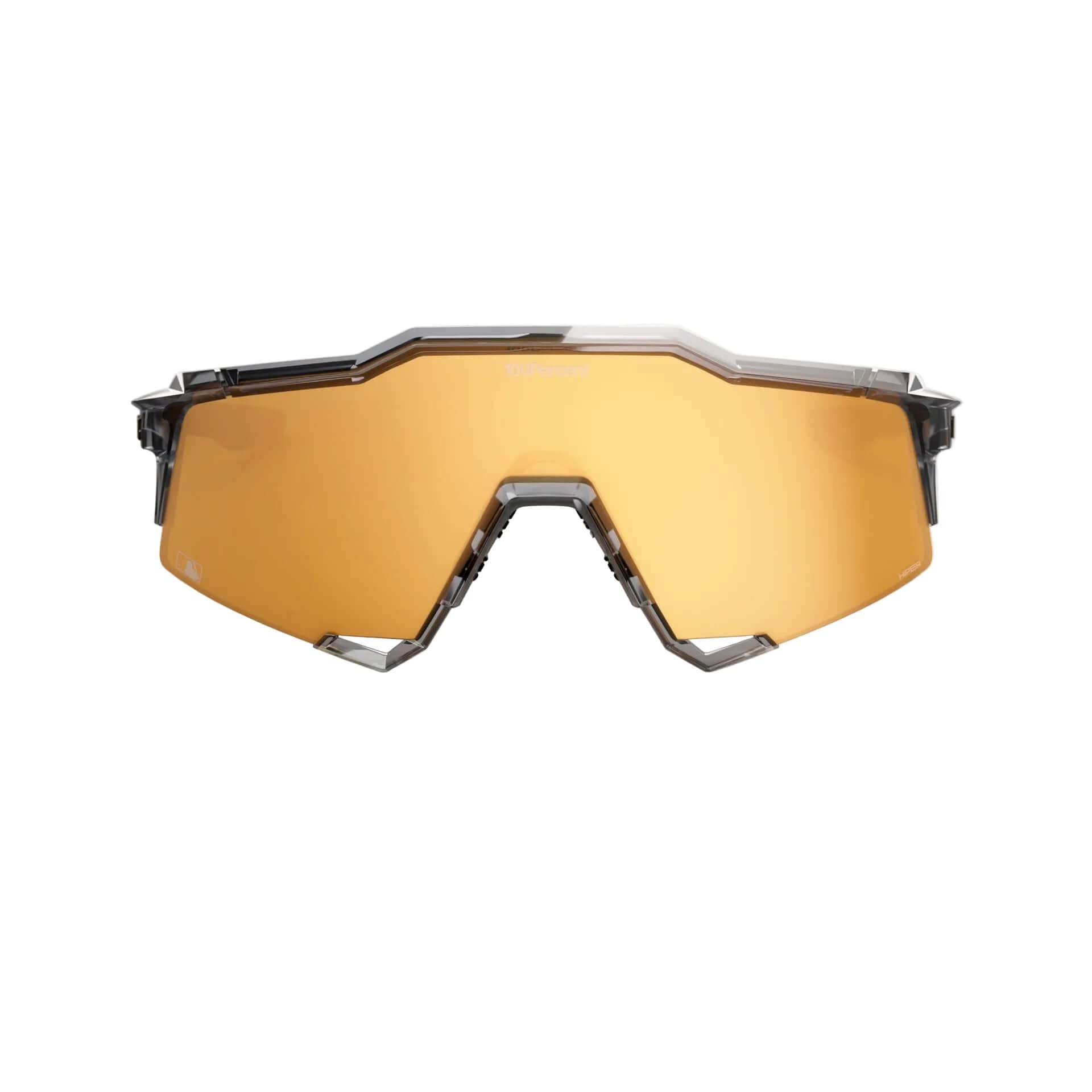 Front view of 100% Speedcraft MLB Polished Translucent Grey - HiPER 24K Gold Mirror Lens sunglasses with gold tint lens.