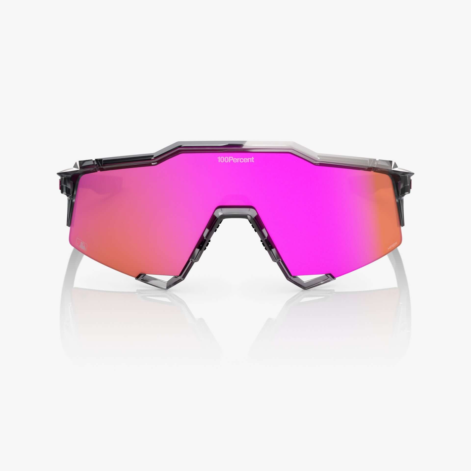 Front view of 100% Speedcraft MLB Polished Translucent Grey sunglasses with HiPER Vital Pink Mirror Lens.