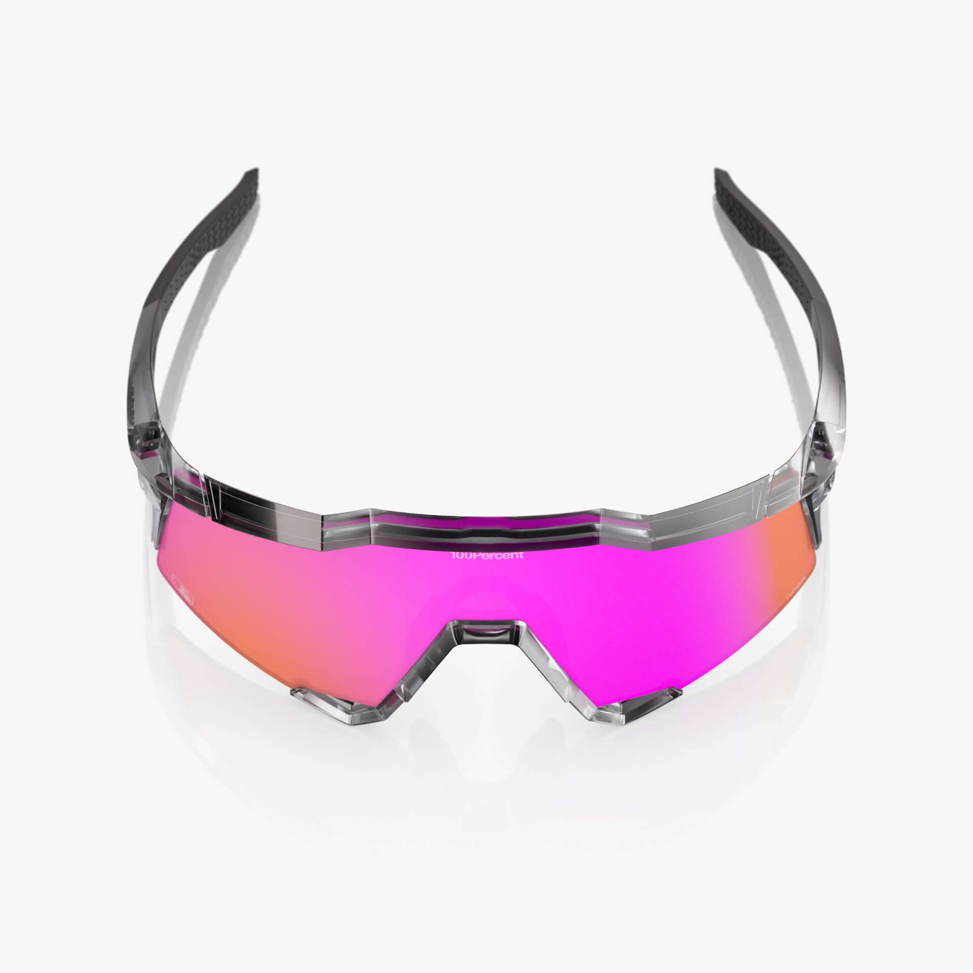 Front view of 100% Speedcraft MLB Polished Translucent Grey sunglasses with HiPER Vital Pink Mirror Lens.