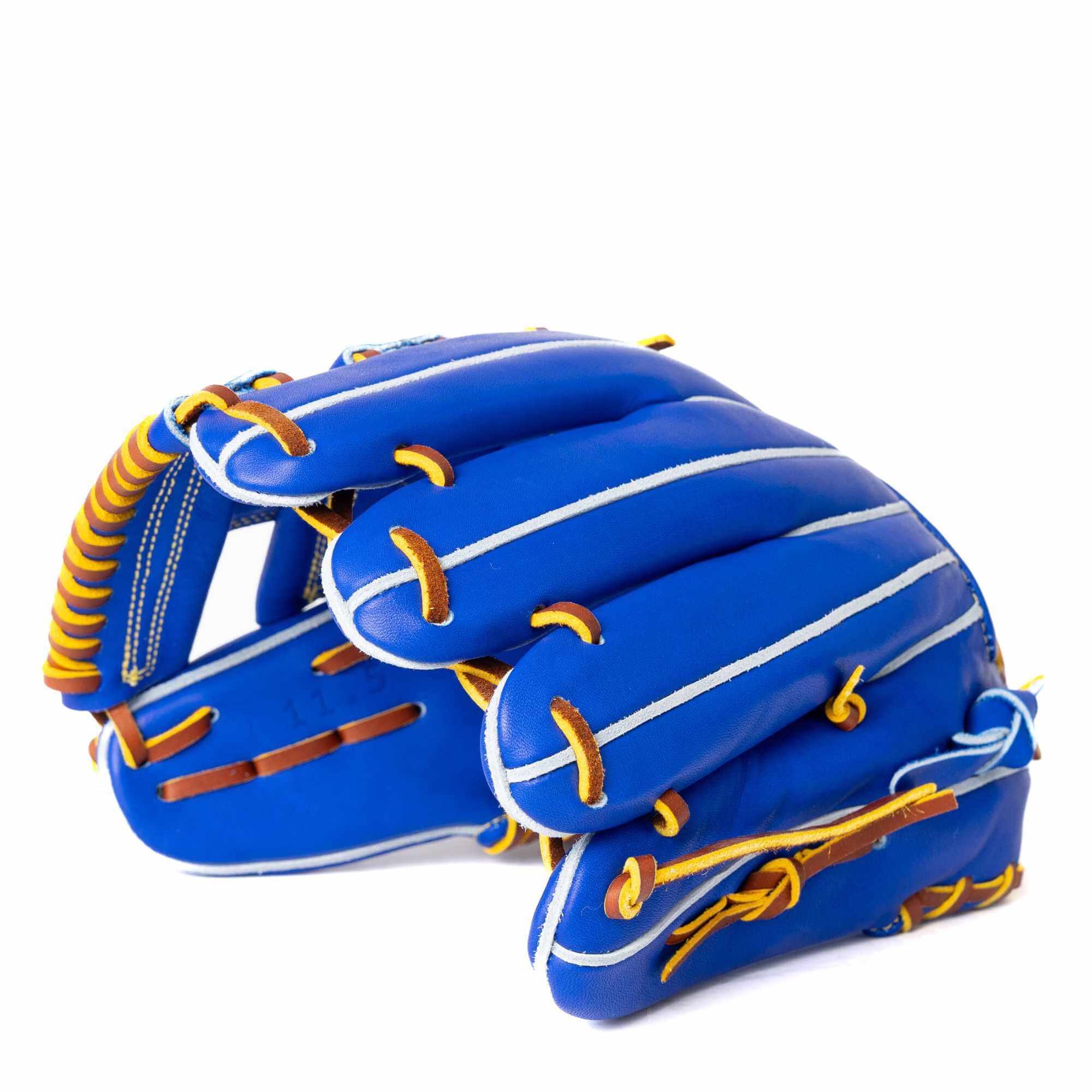 Close-up view of the fingers on Jax EN-7 Fielding Glove Blue Single Post 11.5-inch.