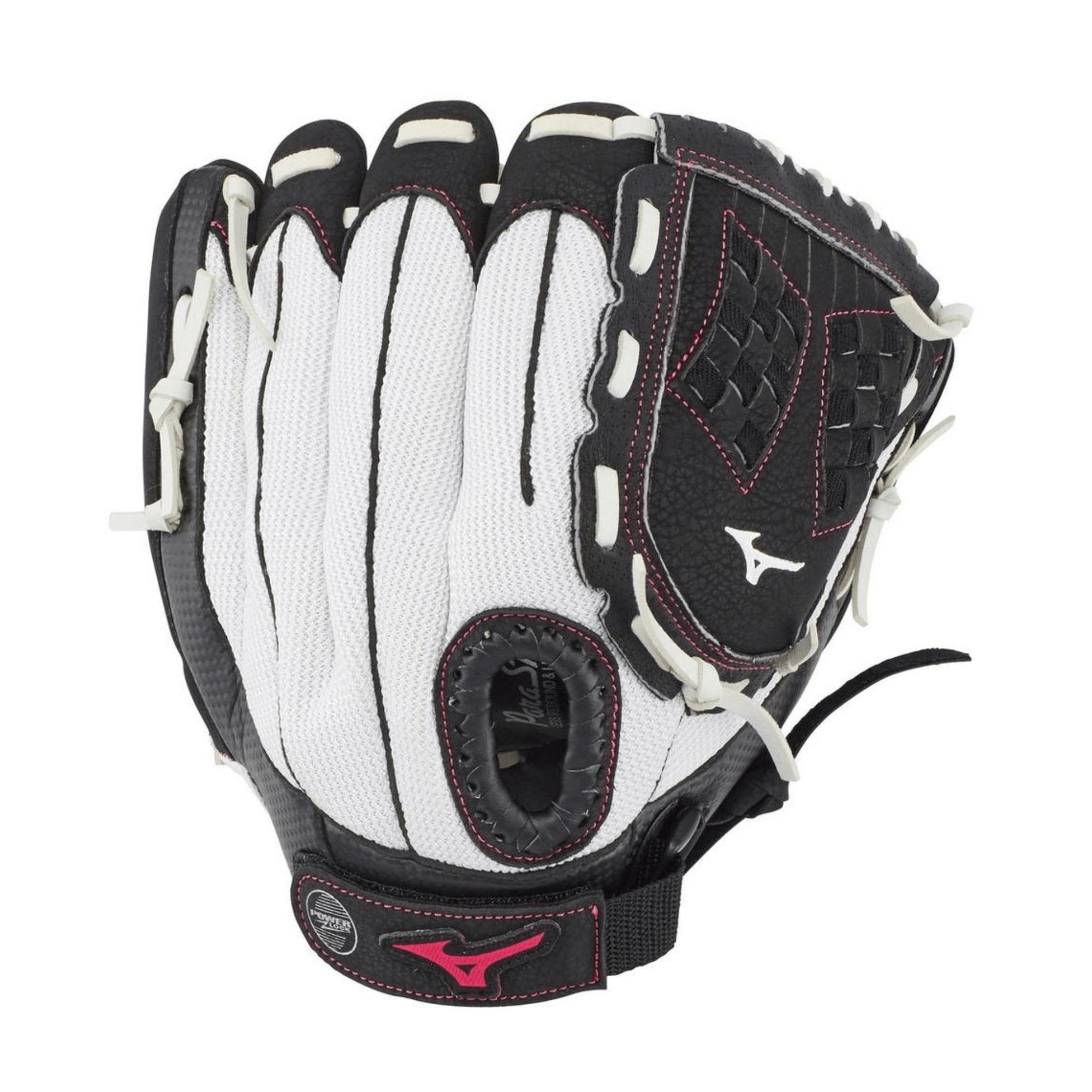 Mizuno GPP1105F3 Prospect Finch 11 RH glove in white and black, designed with Jennie Finch for young softball players
