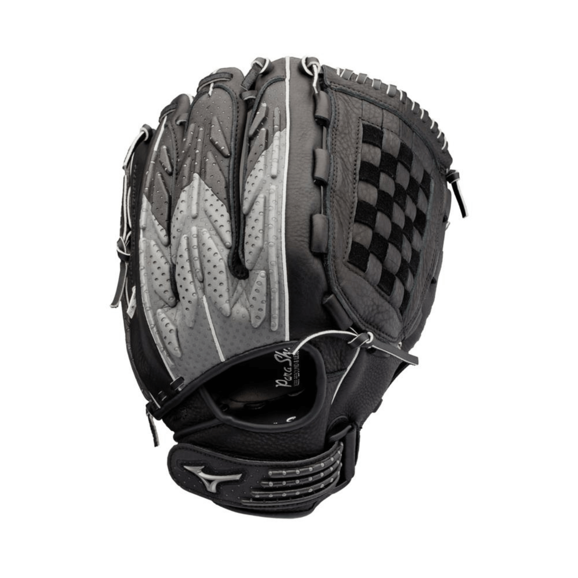 Mizuno GTF1400 Techfire SP 14 Black-Silver LHT softball glove with hybrid construction.