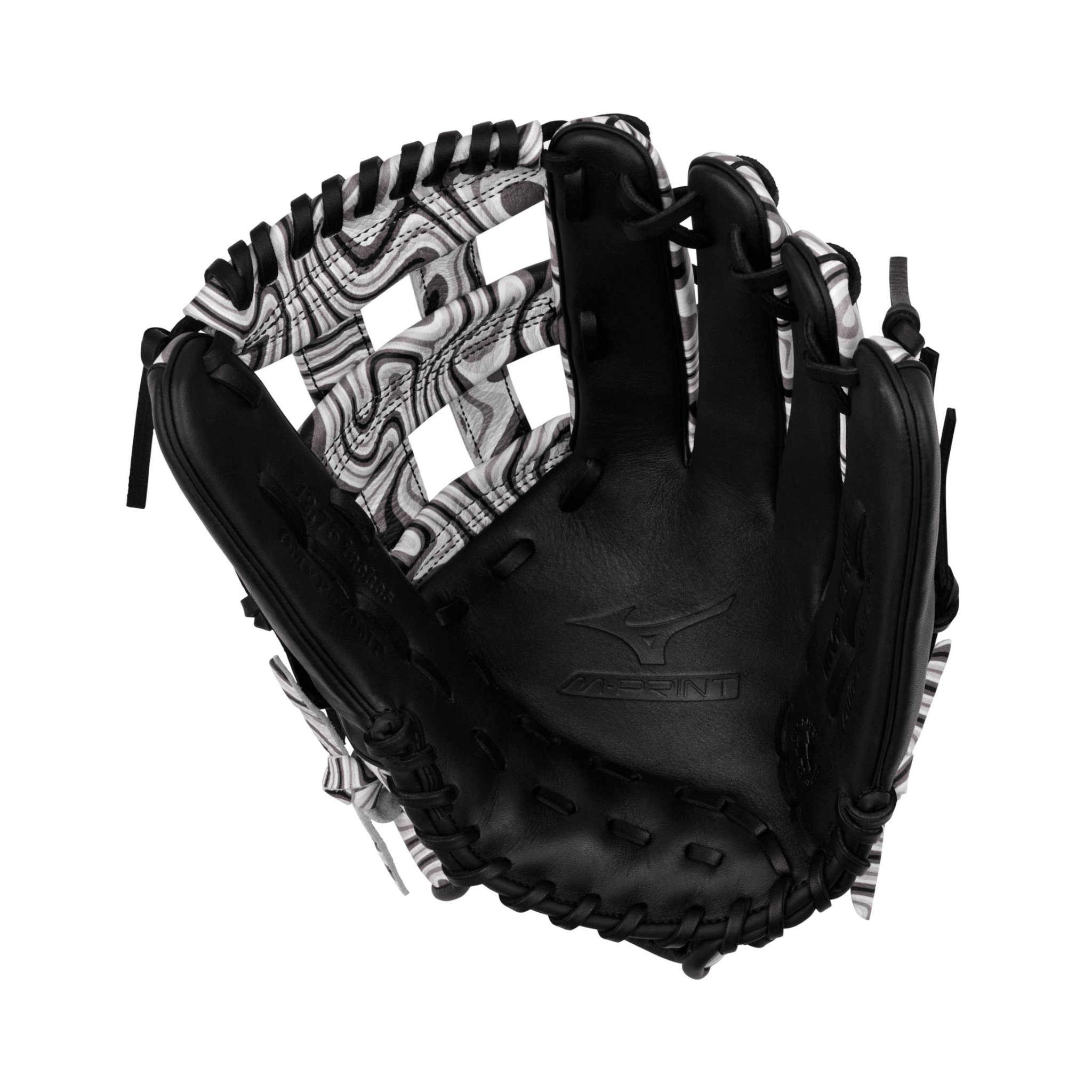Mizuno GMVP-70MP MVP Prime 12.75" Oil Slick outfield glove palm view with Center Pocket Designed Patterns and Bio Soft Leather