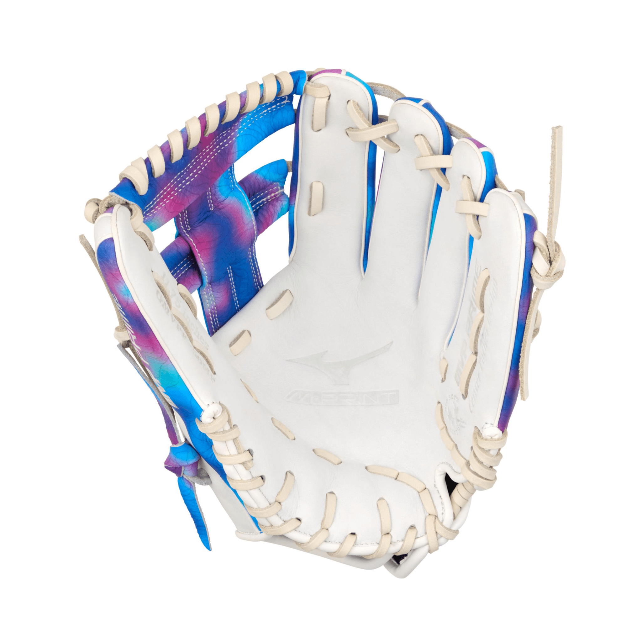 Mizuno GMVPF-50MP MVP Prime 11.75" Psychedelic softball glove palm view with Center Pocket Designed Patterns and Bio Soft Leather