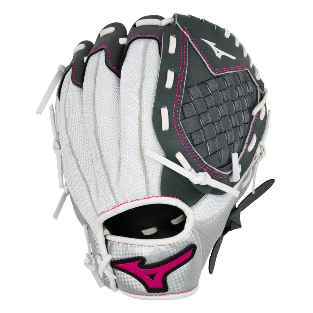 Back view of Mizuno GPP1000F4 Prospect Finch Series Youth 10" Softball Glove showing mesh and wrist design.