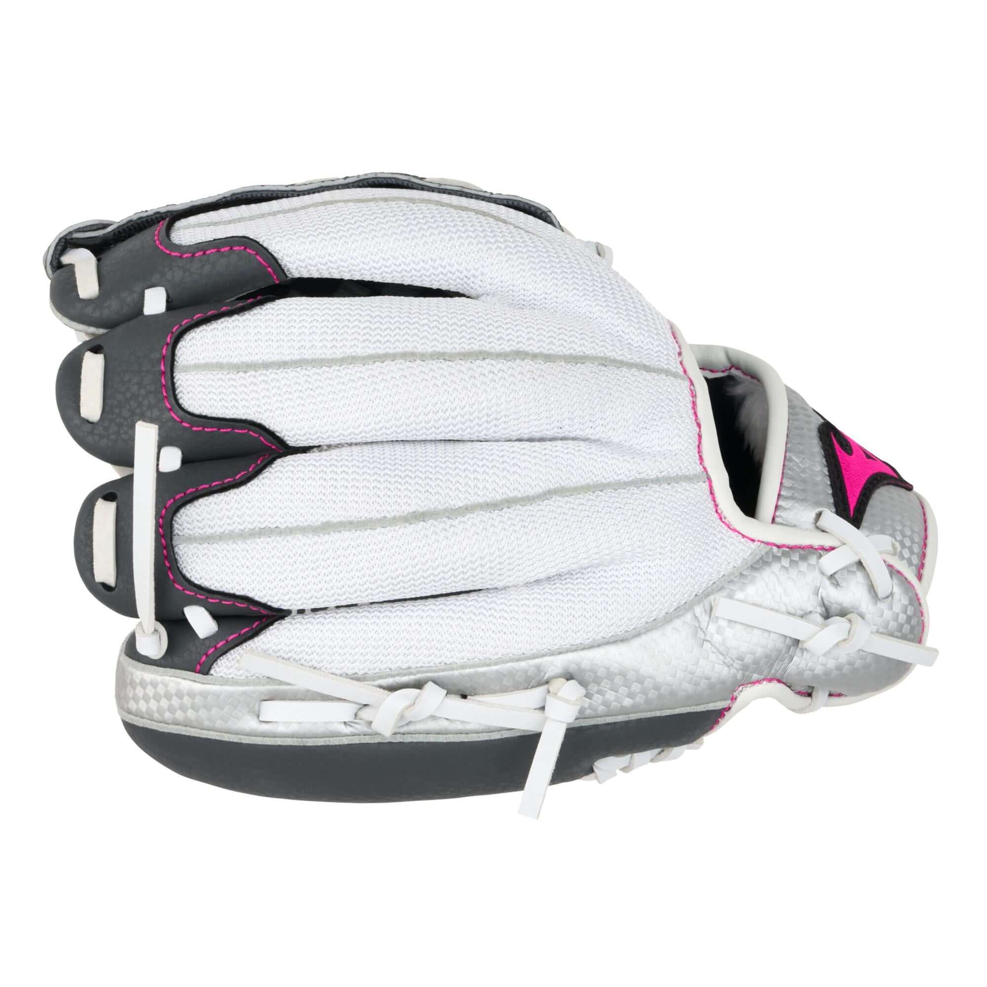 Finger stalls on Mizuno GPP1000F4 Prospect Finch Series Youth 10" Softball Glove with youth-friendly fit.