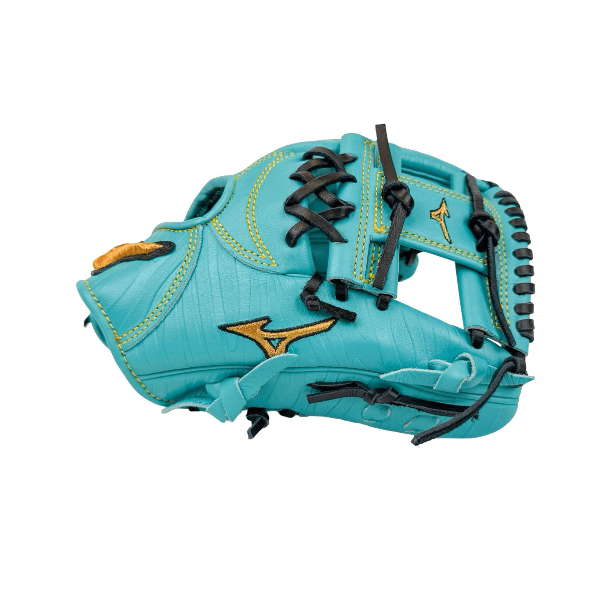 Thumb section of Mizuno GMP-400 Asterisk Pro 11.5 LTO Glove with embossed leather.