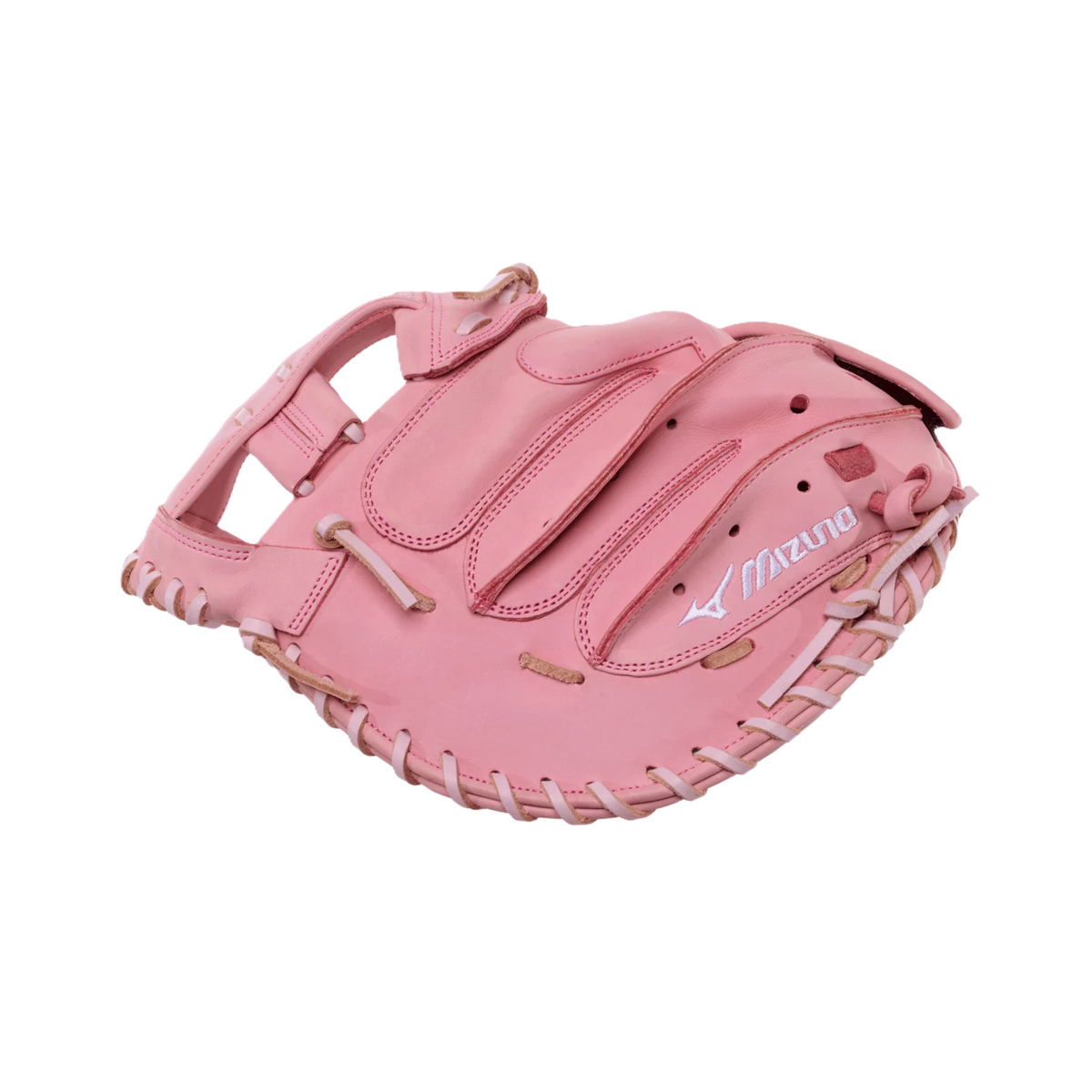 Mizuno MVP Prime 34" Fastpitch Softball Catcher's Mitt finger section showing leather structure and catcher mitt stitching
