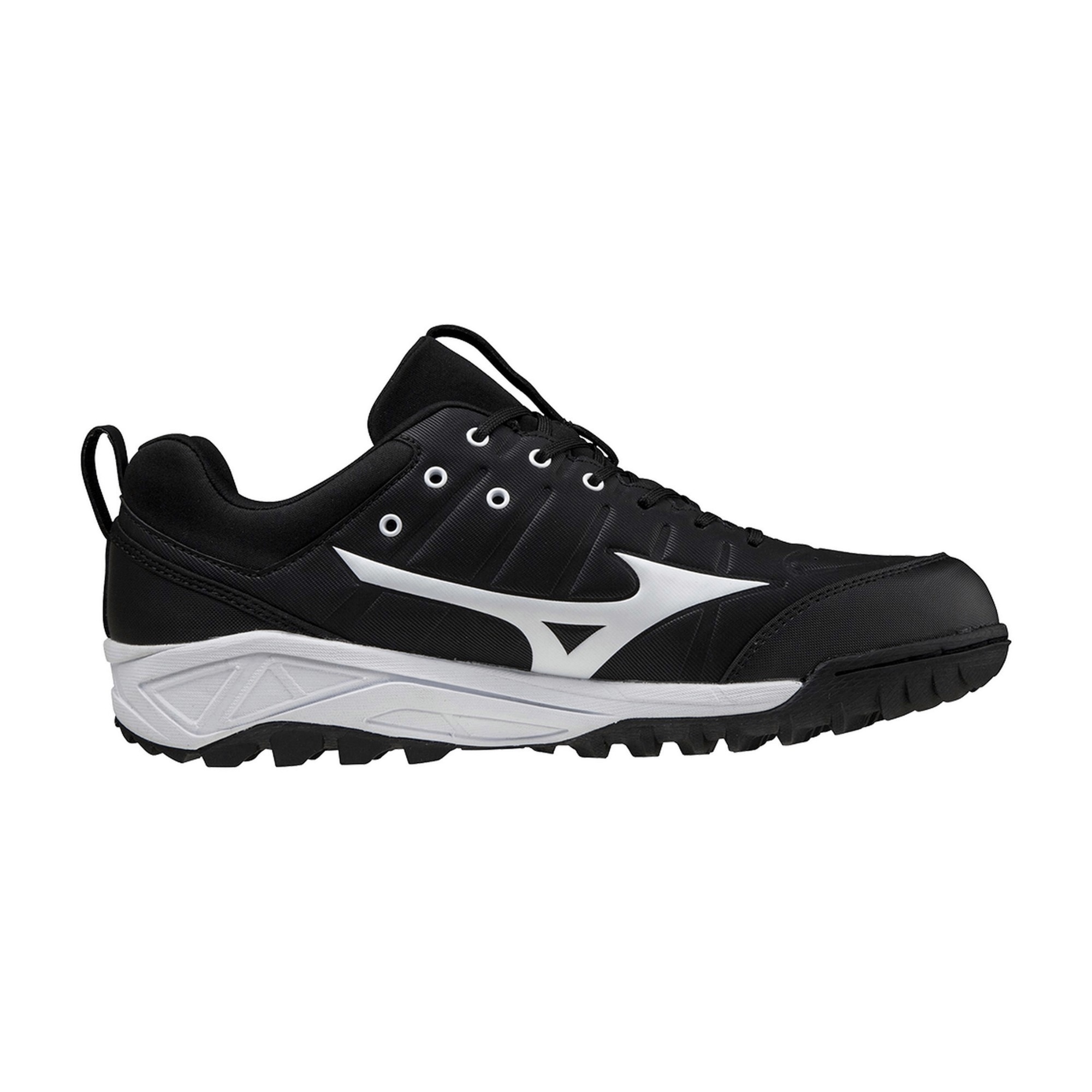 Mizuno Ambition 2 all-surface men's turf shoe in black and white, designed for optimal performance on grass and turf.