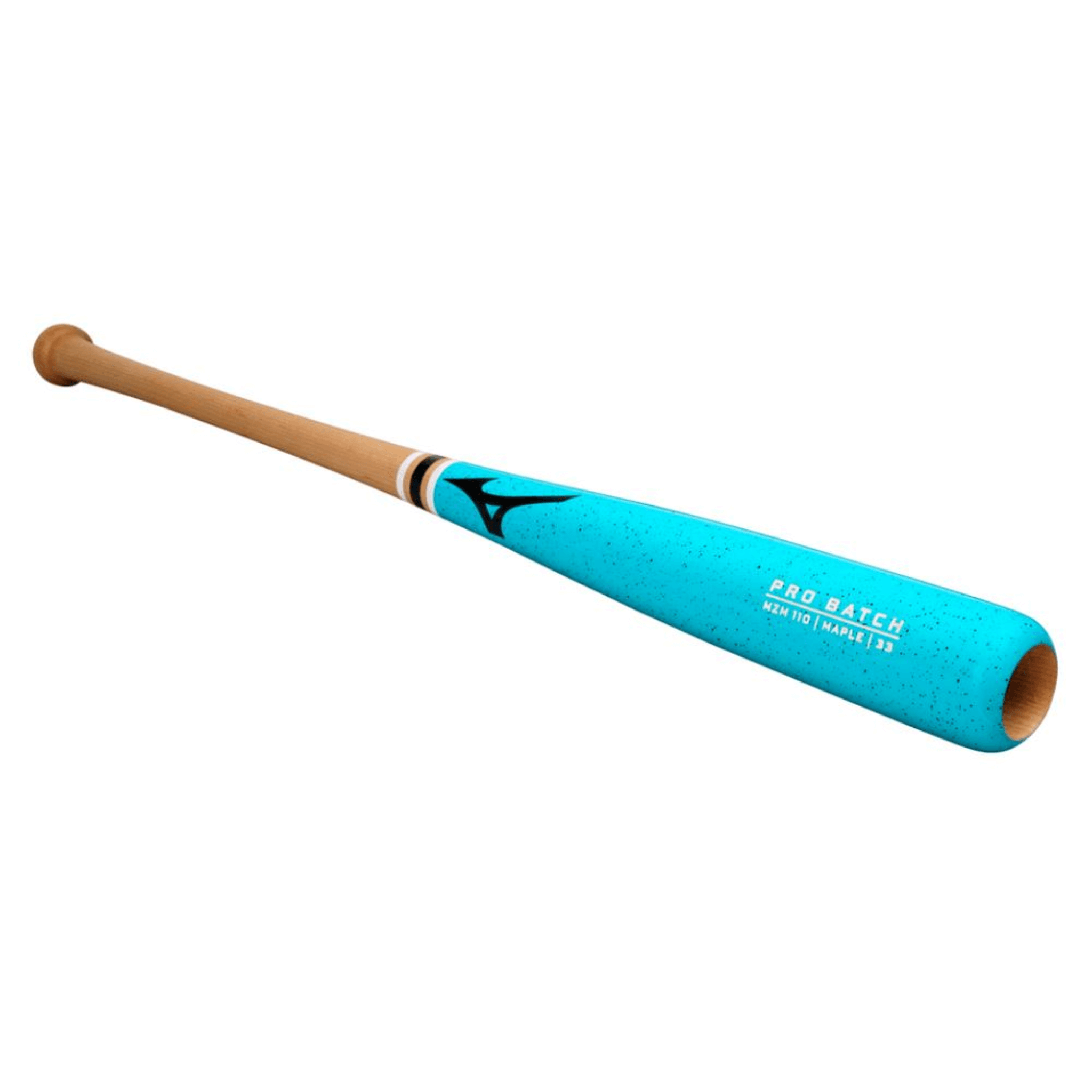 Mizuno Pro MZM 110 Teal Green Maple wood bat cupped end close-up for lighter swing weight and improved bat speed