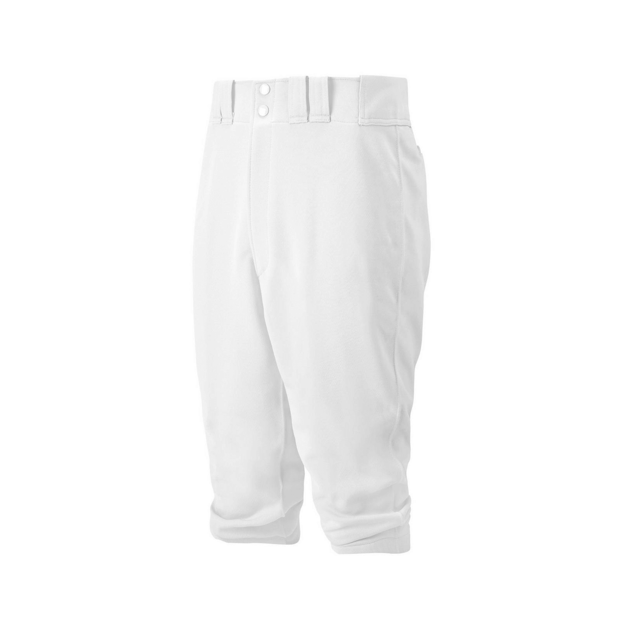 Mizuno Youth Premier Short Baseball Pant in white, designed for comfort and performance, featuring a short inseam and tunnel-belt loop waist.