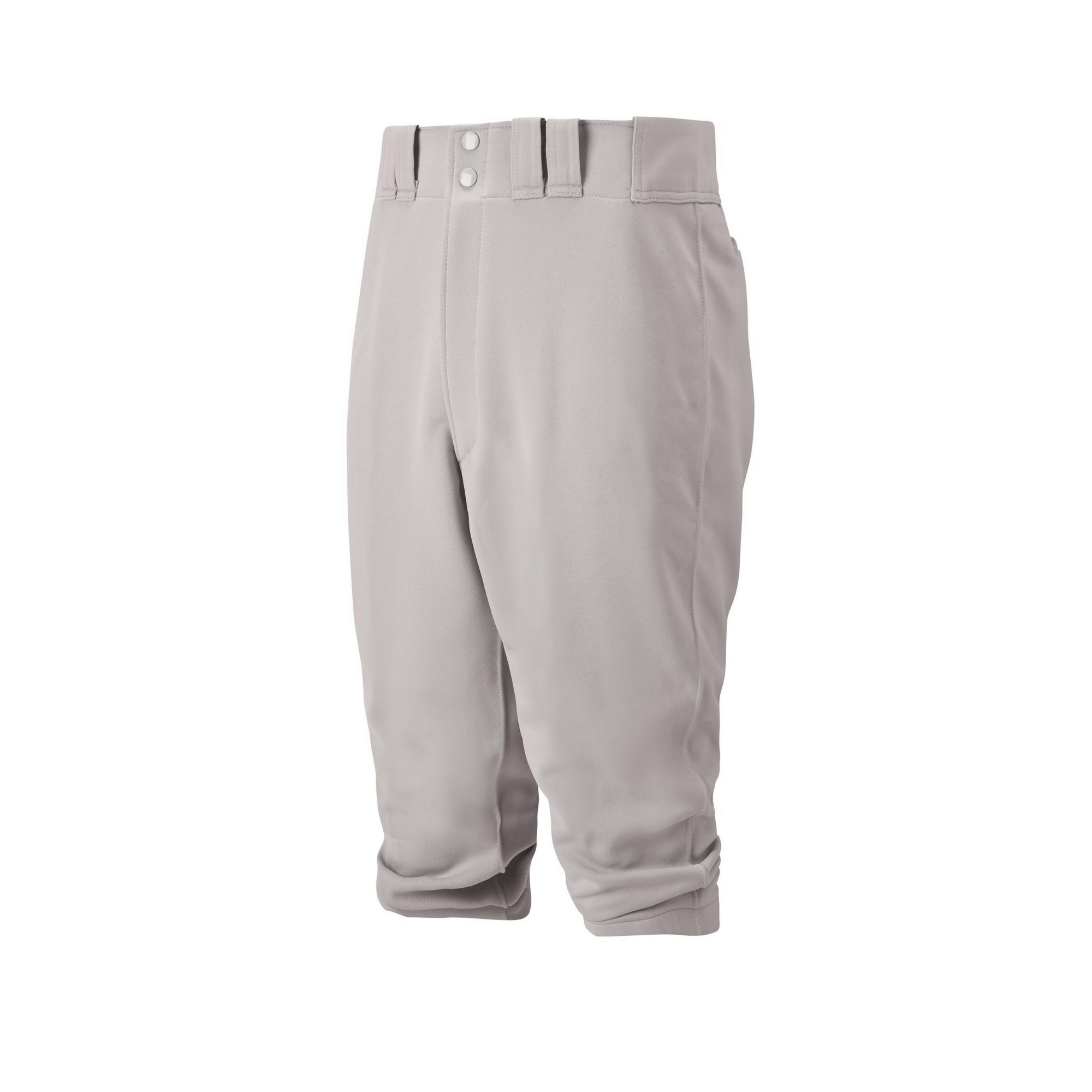 Mizuno Youth Premier Short Baseball Pant in Grey, designed for performance, worn just below the knee.