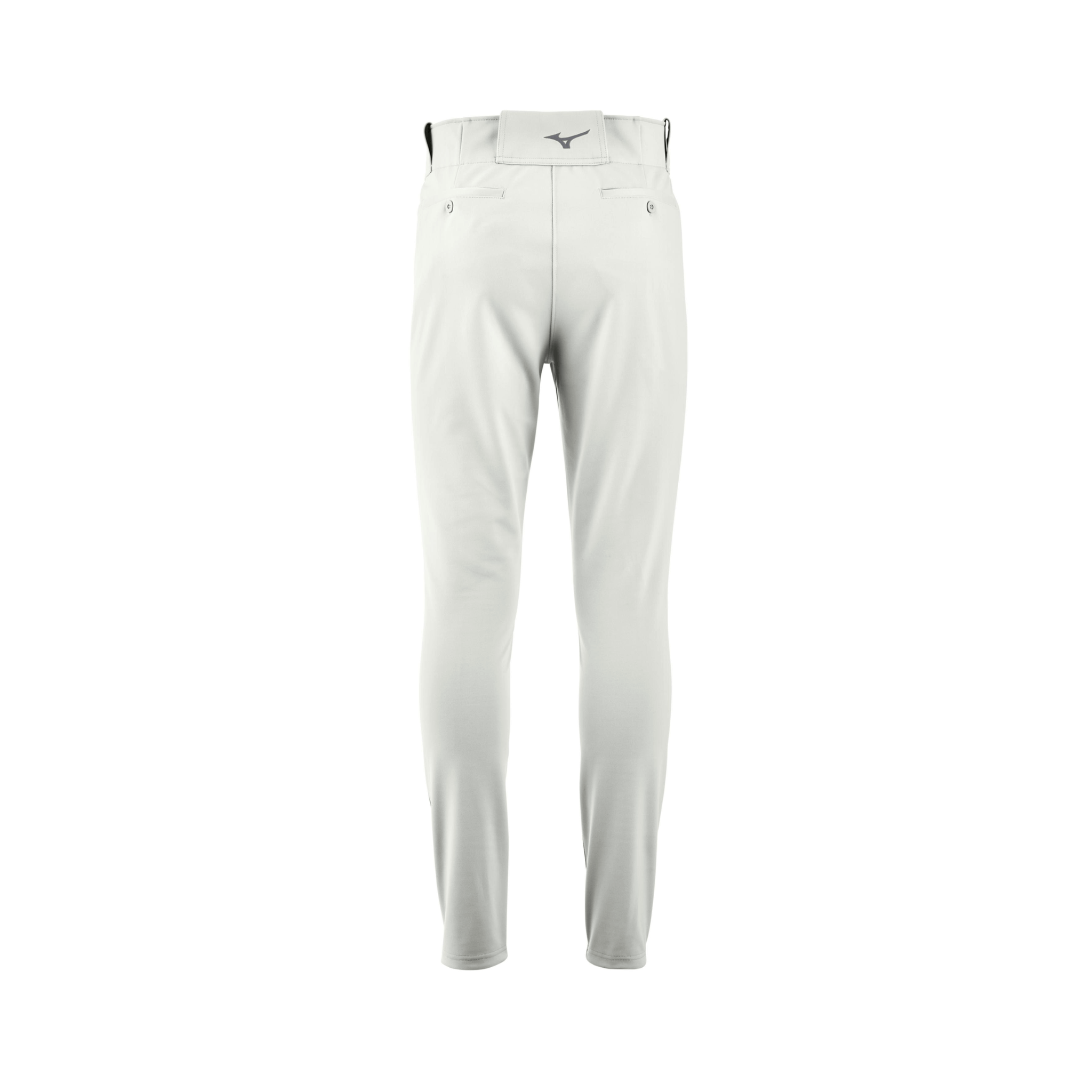 Back view of Mizuno Youth Premier Pro Tapered Baseball Pant in white, showing dual set-in pockets and classic tunnel belt loop waistband.
