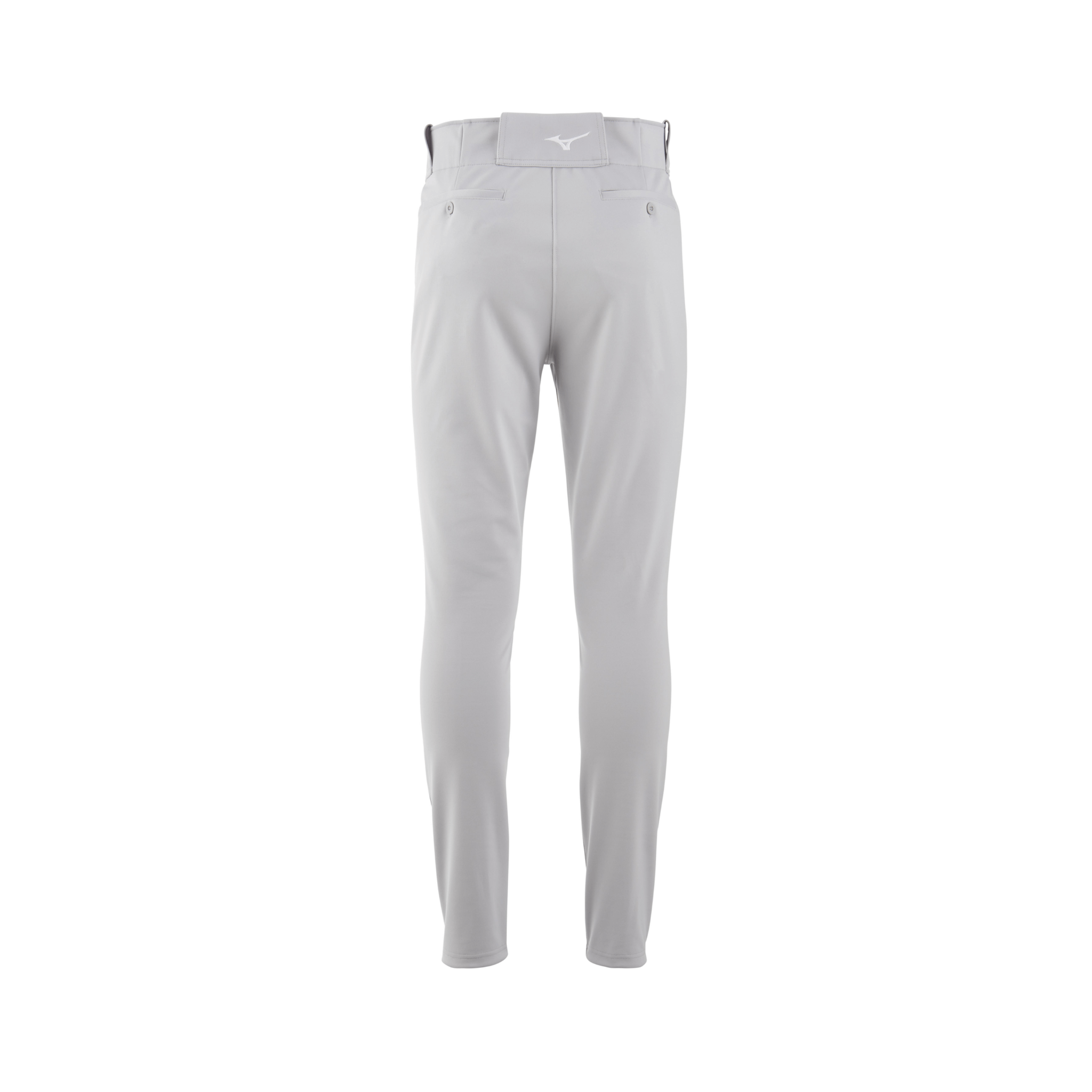 Back view of Mizuno Youth Premier Pro Tapered Baseball Pant in grey, highlighting two set-in pockets and traditional tunnel belt loops.