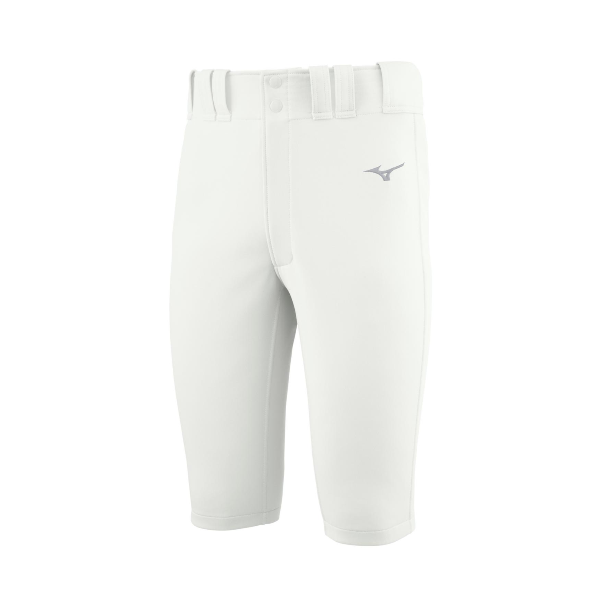 Mizuno Men's Premier Shorty Pant white front view showing athletic cut and tunnel-belt waist