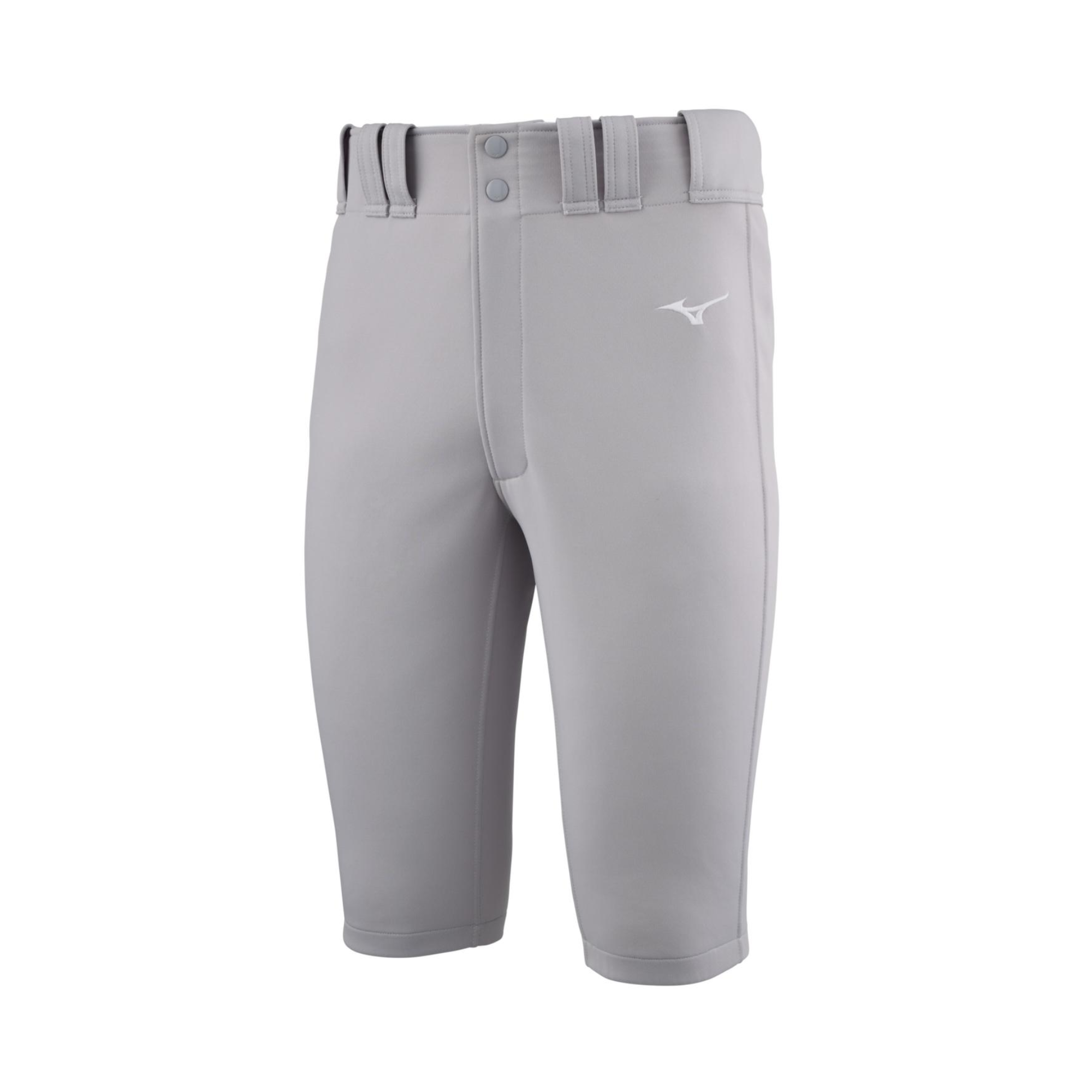Mizuno Men's Premier Shorty Pant grey front view showing athletic cut and tunnel-belt waist
