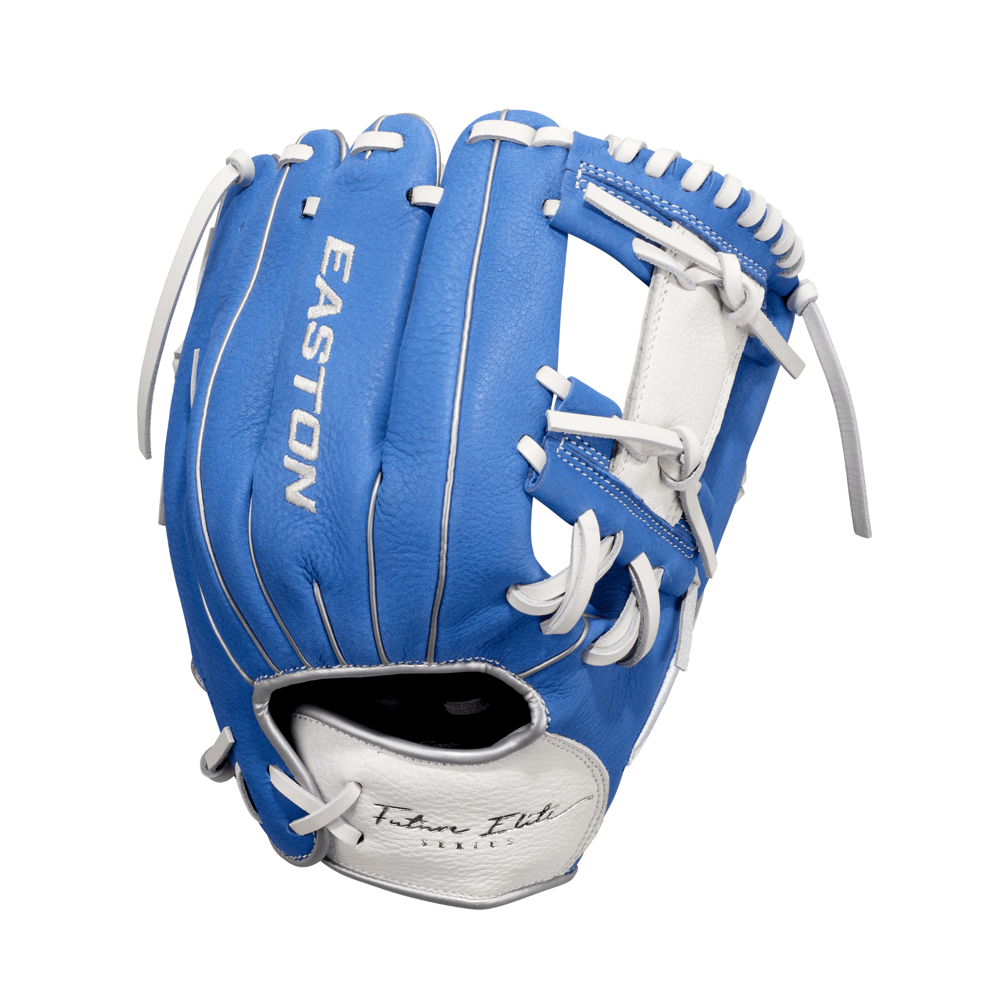 Easton Future Elite Series 11" youth baseball glove in royal blue and white, designed for young players' defensive skills.