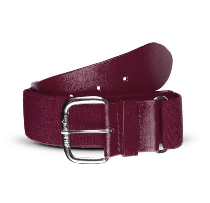 Maroon Helix Adjustable Elastic Belt with nickel-finished buckle and solid PVC tabs, designed for durability and style.