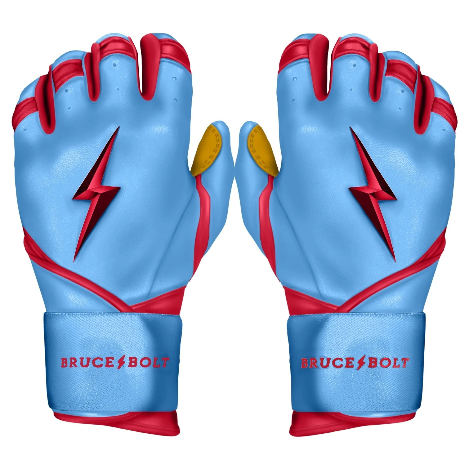 Bruce Bolt Youth Premium Pro Bader Series Long Cuff Batting Gloves Baby Blue