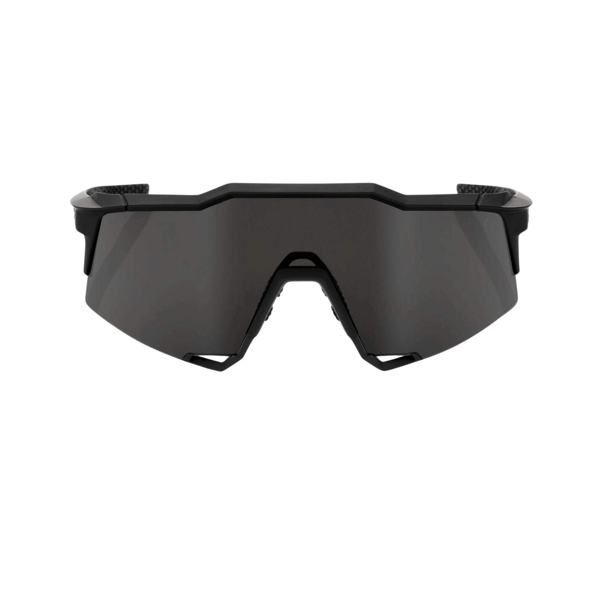 100% Soft Tact Black sunglasses with smoke lens, ultra-grip rubber nose and temple pieces.