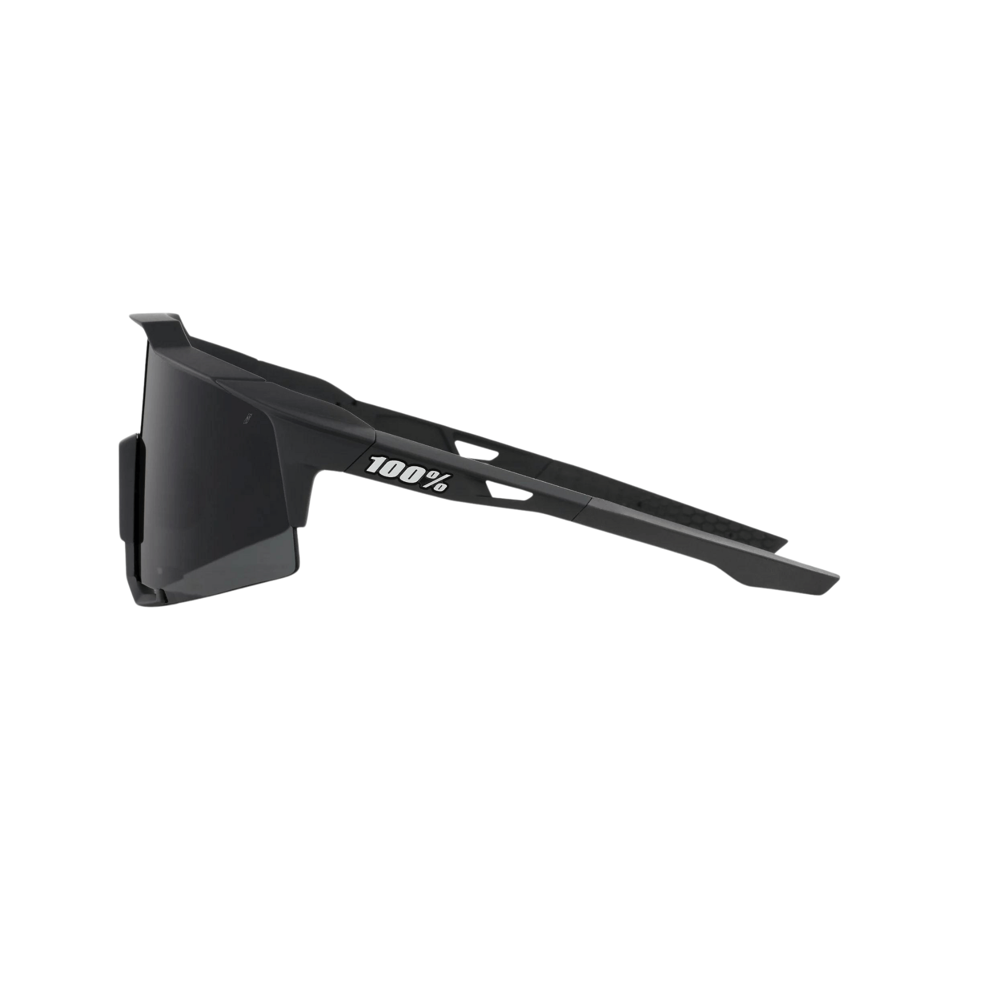 100% Soft Tact Black sunglasses with smoke lens, ultra-grip rubber nose and temple pieces.