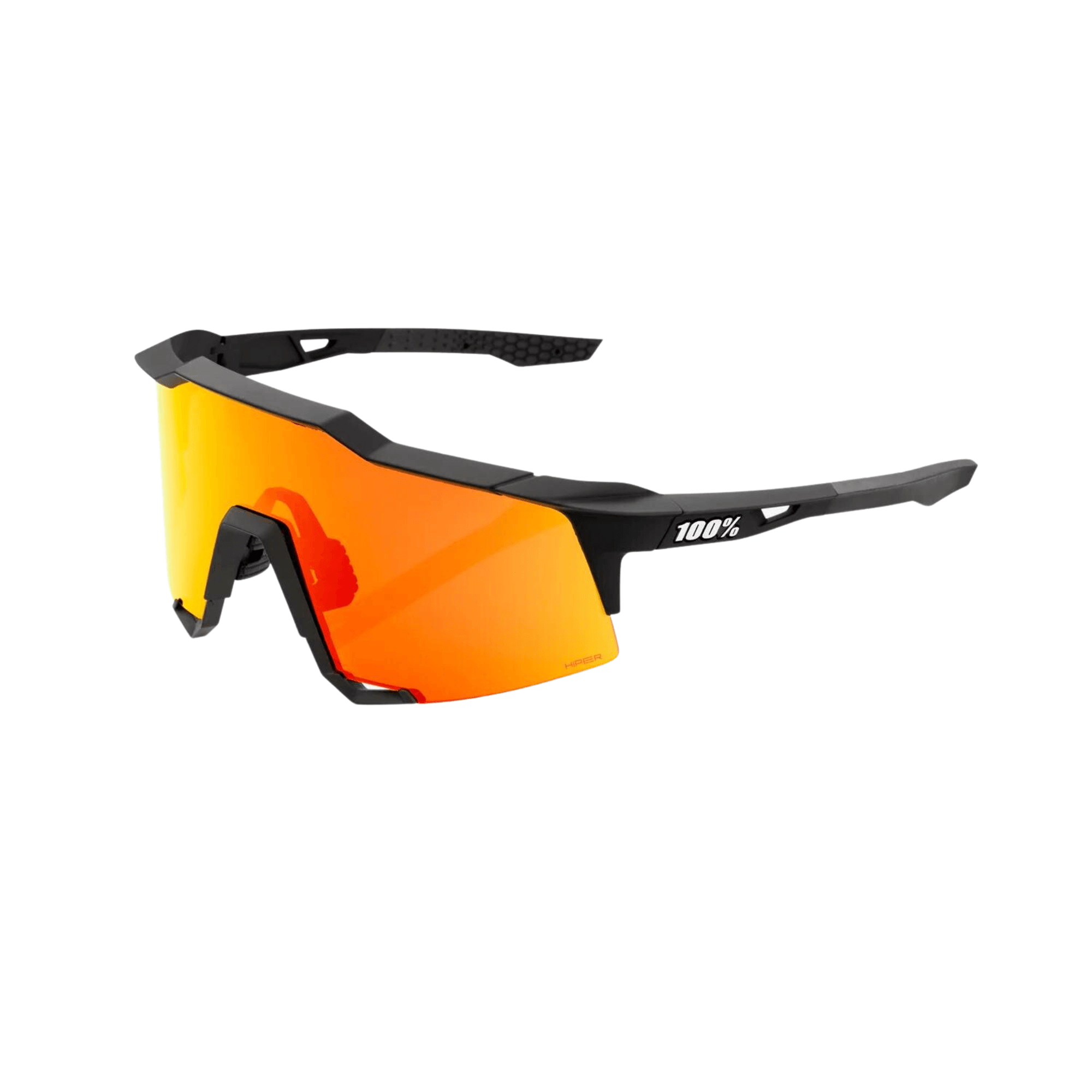 100% Speedcraft Soft Tact Black sunglasses with Hiper Red multilayer mirror lens, designed for UV protection and clear visibility.