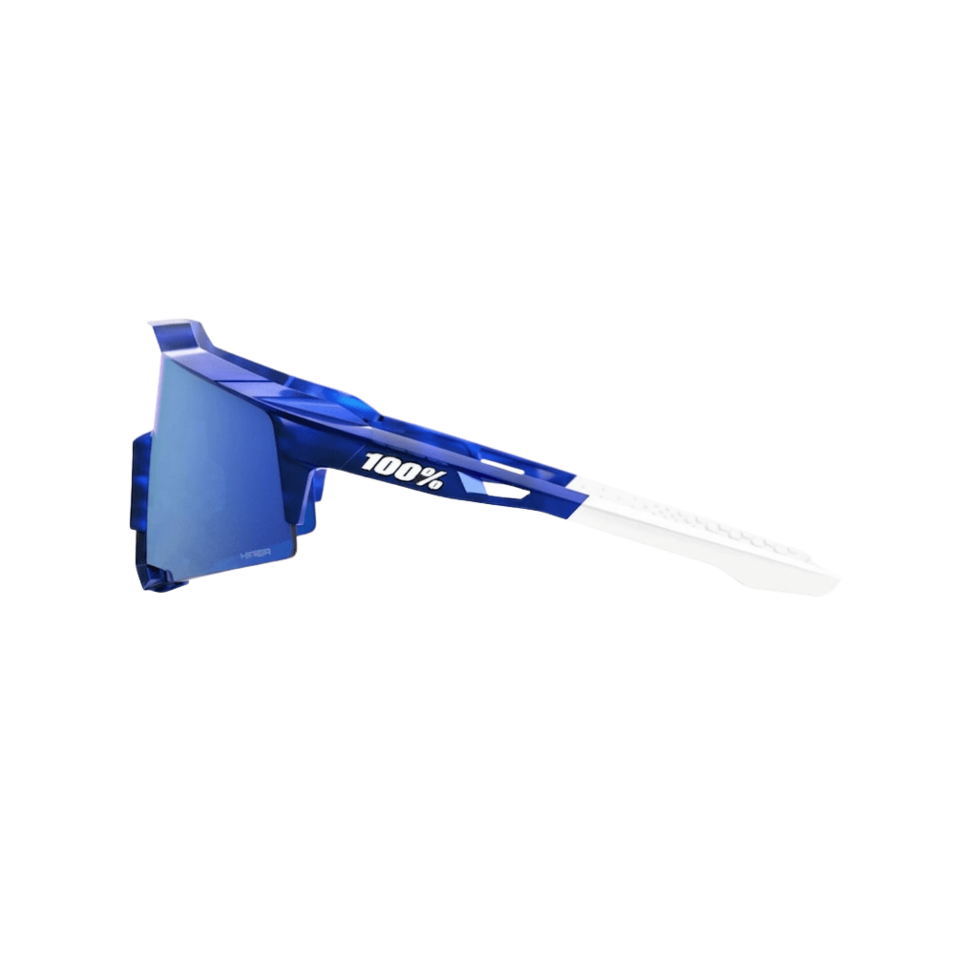 100% Speedcraft RBH Gloss Blue Holographic - HiPER Royal Blue Mirror Lens side view showing sleek frame design
