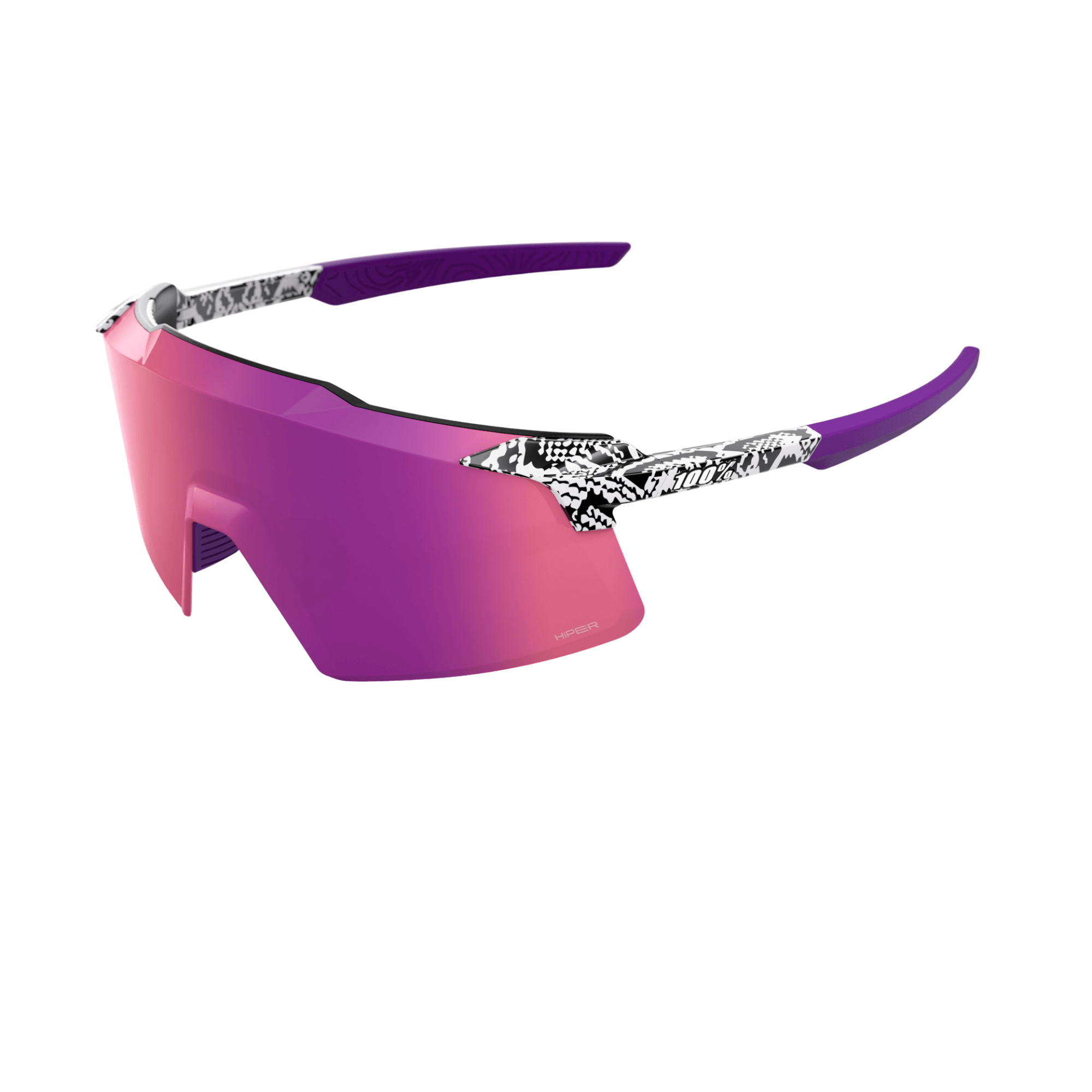 Side view of 100% Aerocraft LE Elly 3 Gloss White with Purple Mirror Lens sunglasses