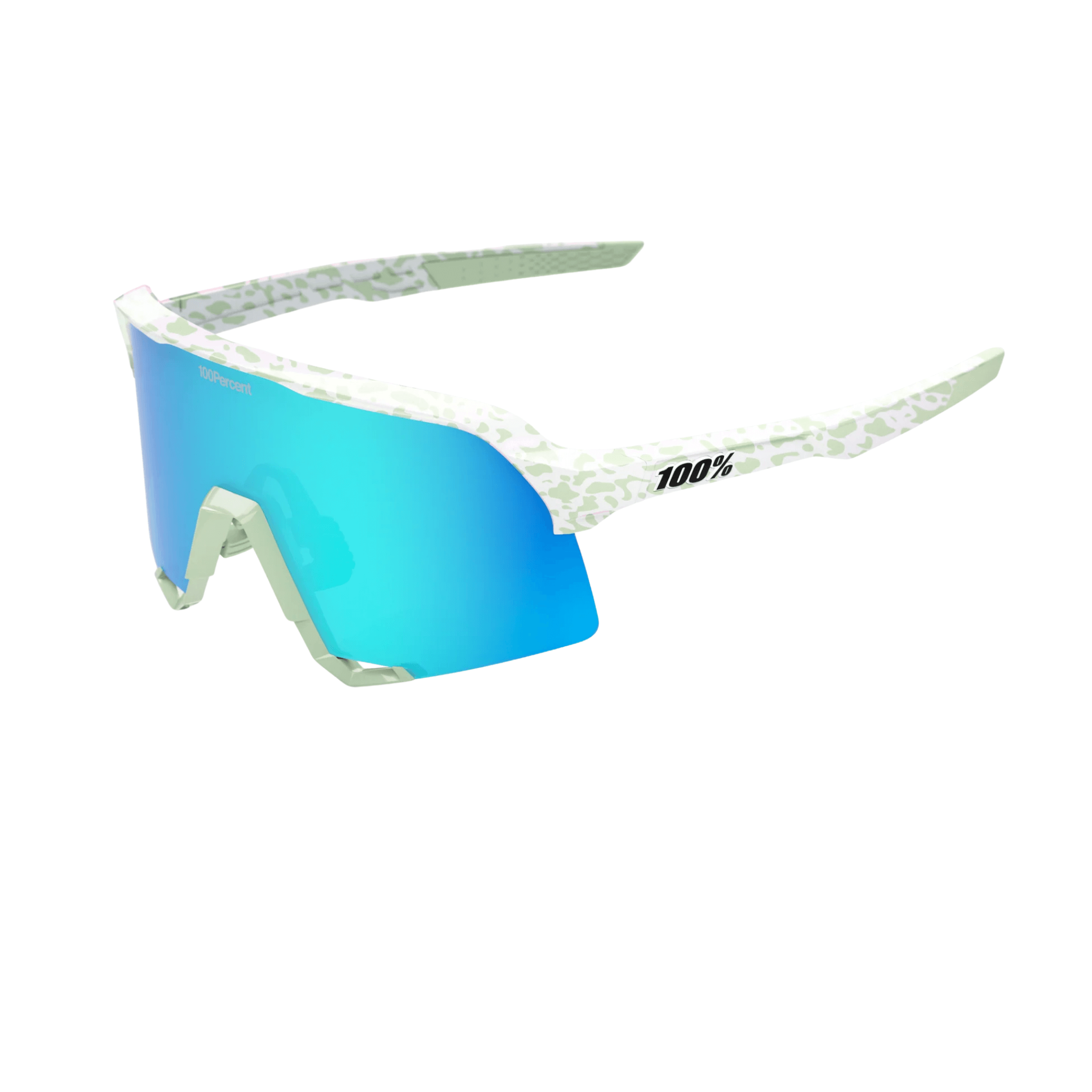 100% Speedcraft S3 LE Elly 2 Polished Light Green sunglasses front side view with blue topaz mirror lens