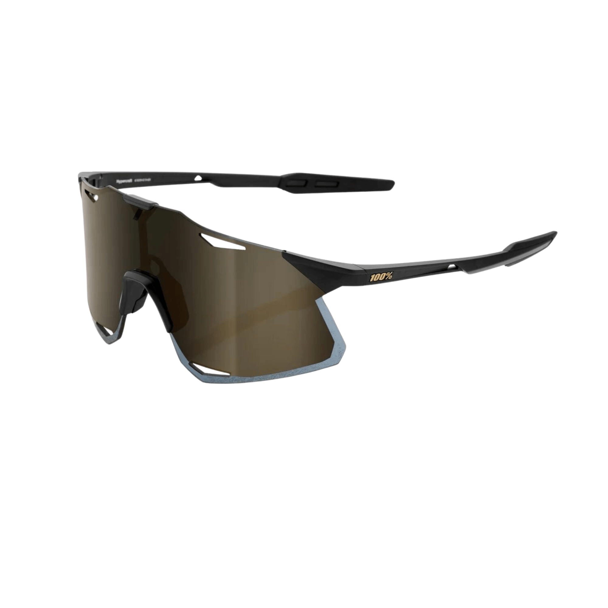 Matte black sunglasses with soft gold mirror lens offering superior optics and UV protection.