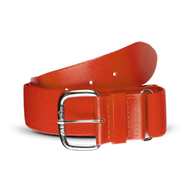 All-Star Helix 1-1/2" adjustable elastic belt in Texas Orange with nickel-finished buckle and solid PVC tabs.