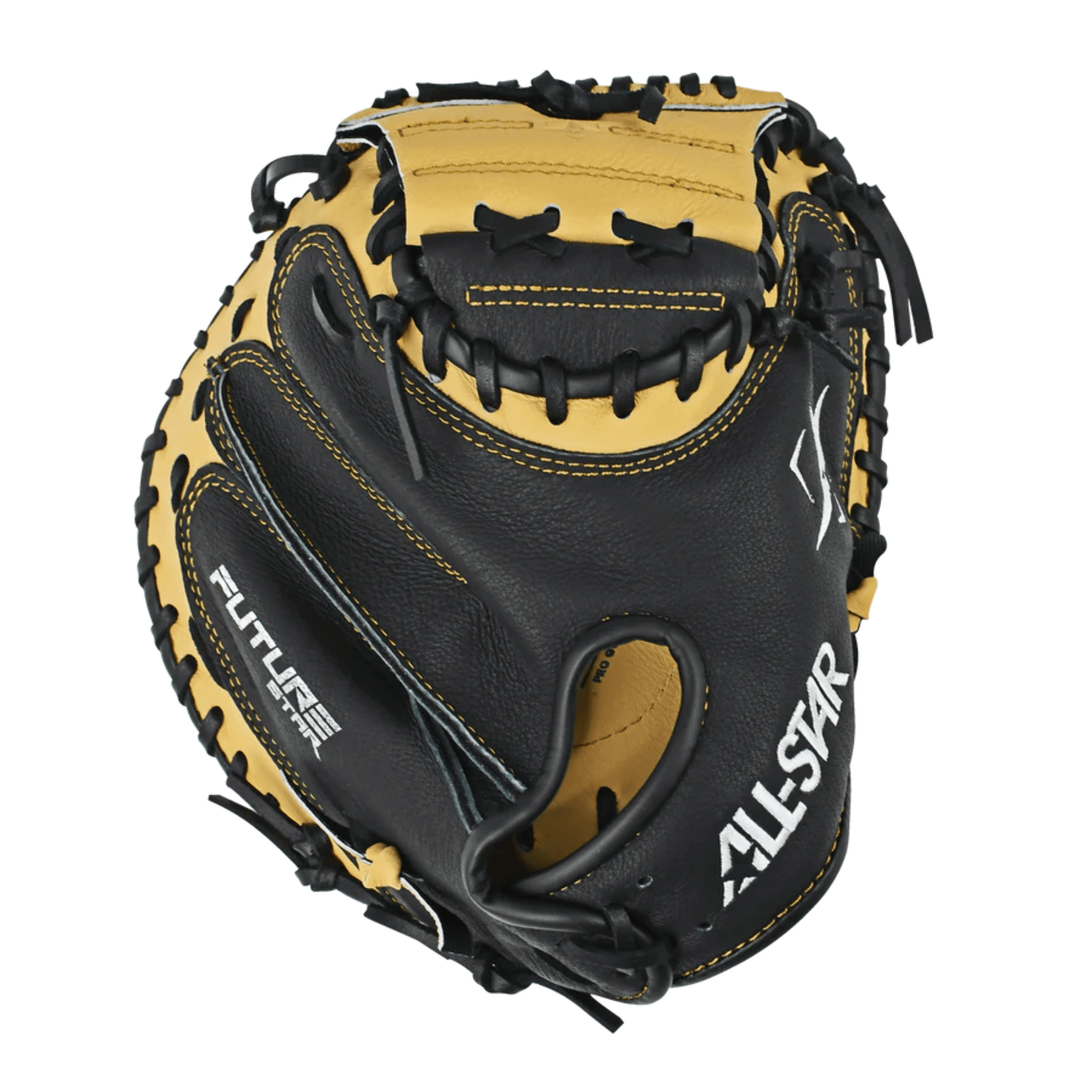 All-Star Youth Future Star Catcher's Mitt 31.5" featuring durable leather, custom wrist closure, and Pro Guard Padding for comfort.