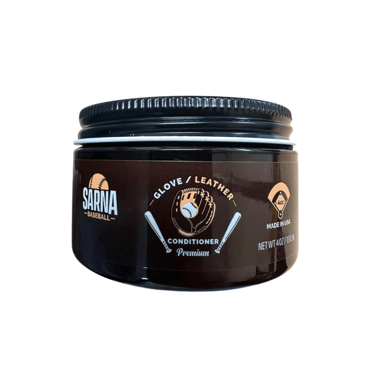 Sarna Leather Conditioner Cream jar for gloves, nourishing wax-free formula, 4 oz for optimal leather care and protection.