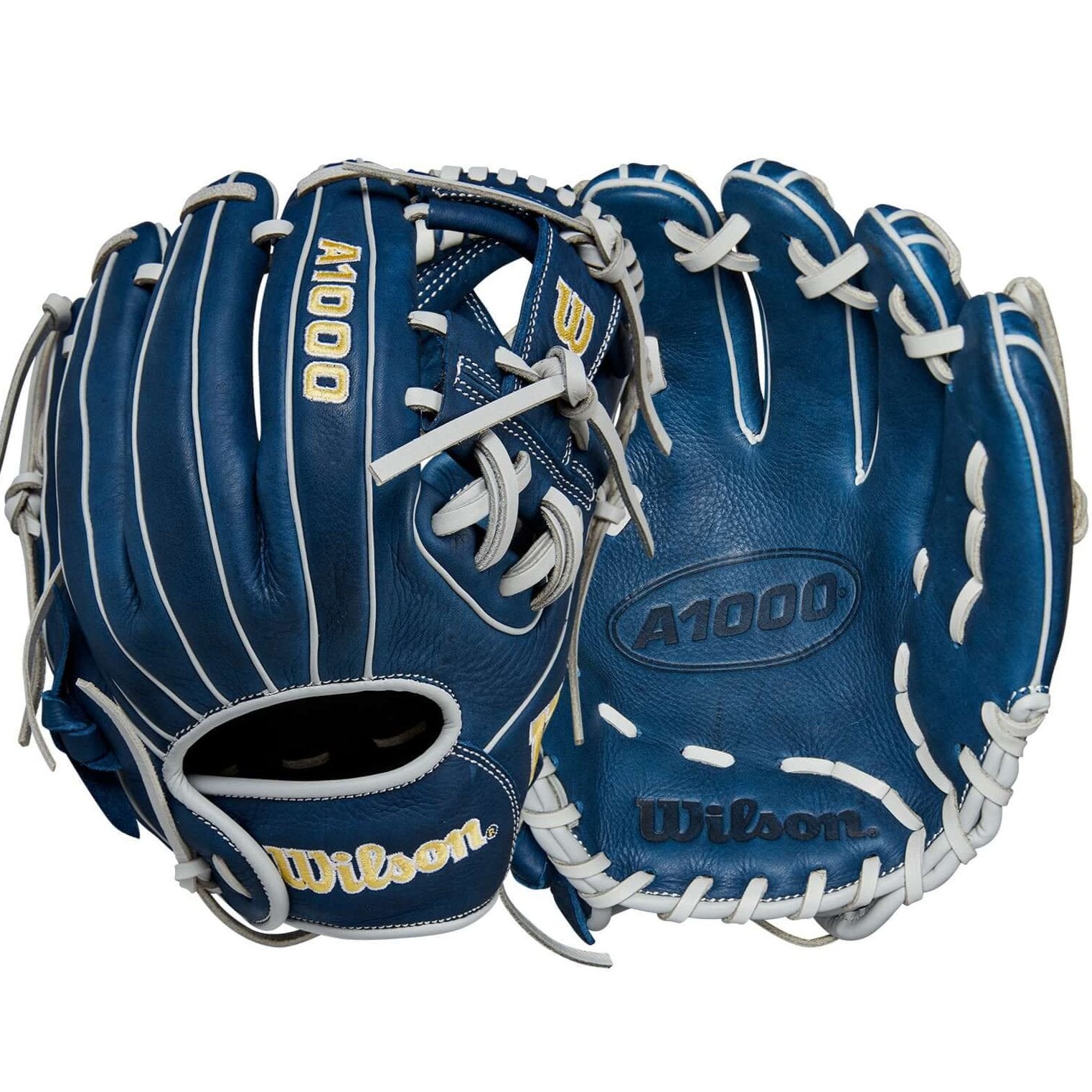 Wilson 2024 A1000 DP15 infield baseball glove in navy, designed for travel ball players, 11.5” size, featuring Pedroia Fit.