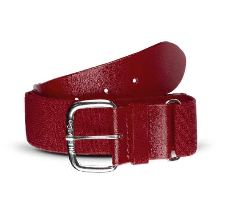 All-Star 1-1/2" Helix adjustable elastic belt in cardinal red with nickel-finished buckle and solid PVC tabs.