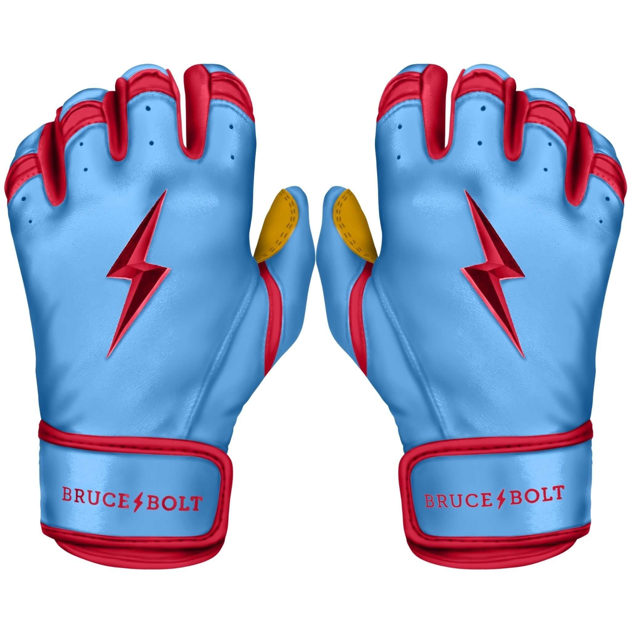 Bruce Bolt Premium Pro Bader Series Short Cuff Batting Gloves Baby Blue