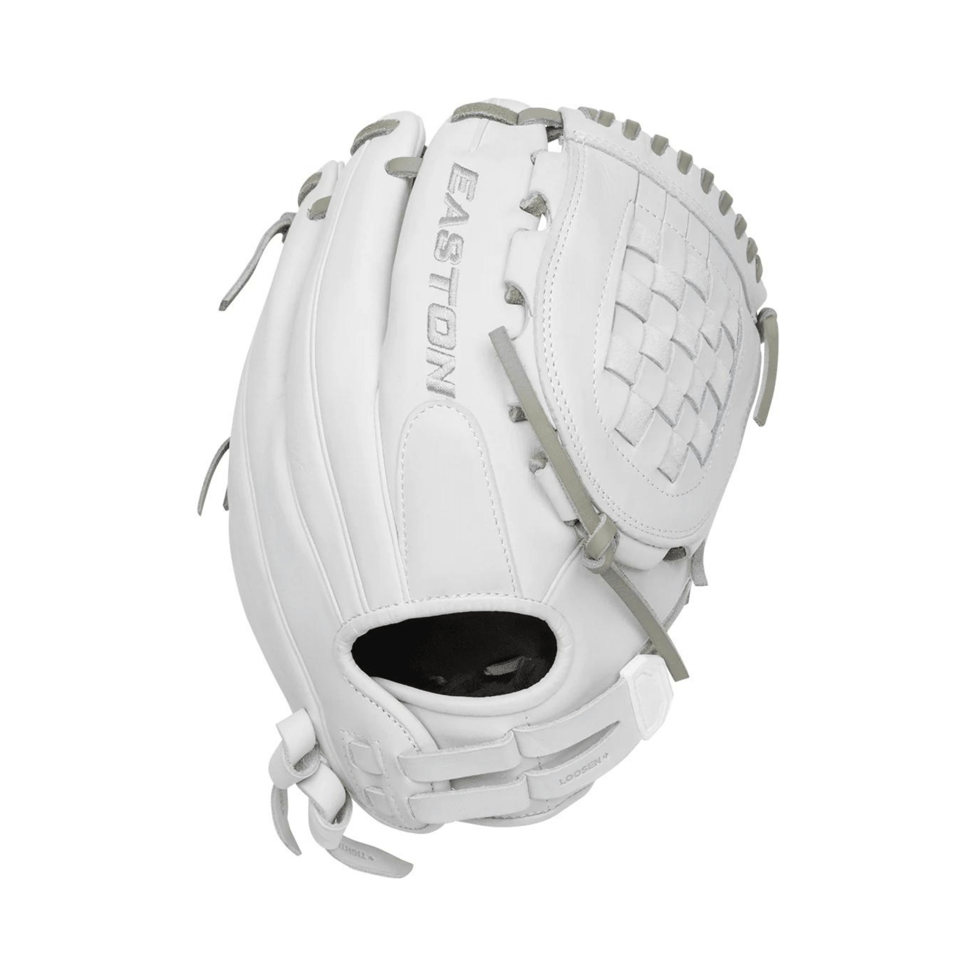 Easton Pro Collection 12" LHT softball glove in white leather with basket web design, ideal for elite players.