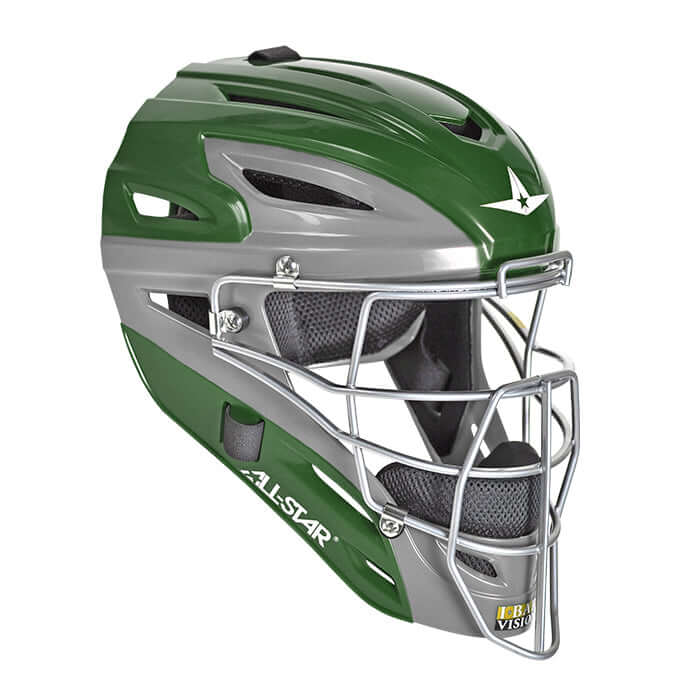 All-Star S7 Catching Helmet in Graphite Two Tone, designed for youth through college, featuring a moisture-wicking liner.