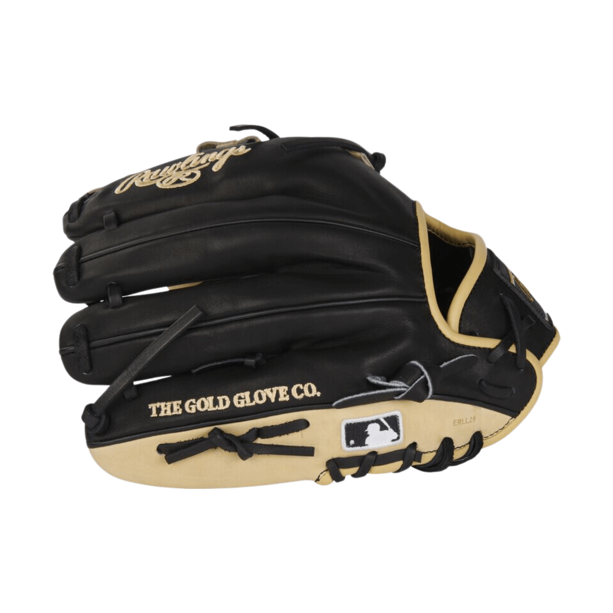 Rawlings Heart of the Hide 11.75-inch baseball glove in black and gold, ideal for versatile infield play.