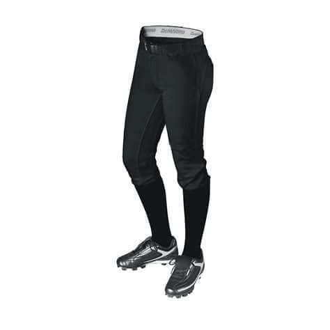 DeMarini Fierce Girls Pant in black, featuring a low-rise fit, elastic cuffs, and adjustable waistband for comfort.