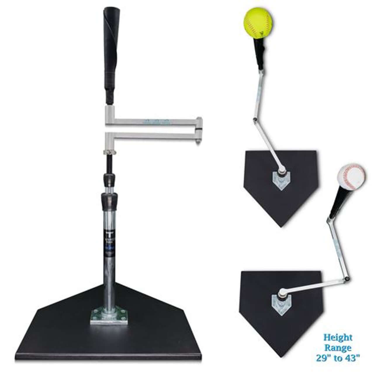 Tanner Infinitee Batting Tee with adjustable swing arm for teaching young hitters swing consistency and contact versatility.