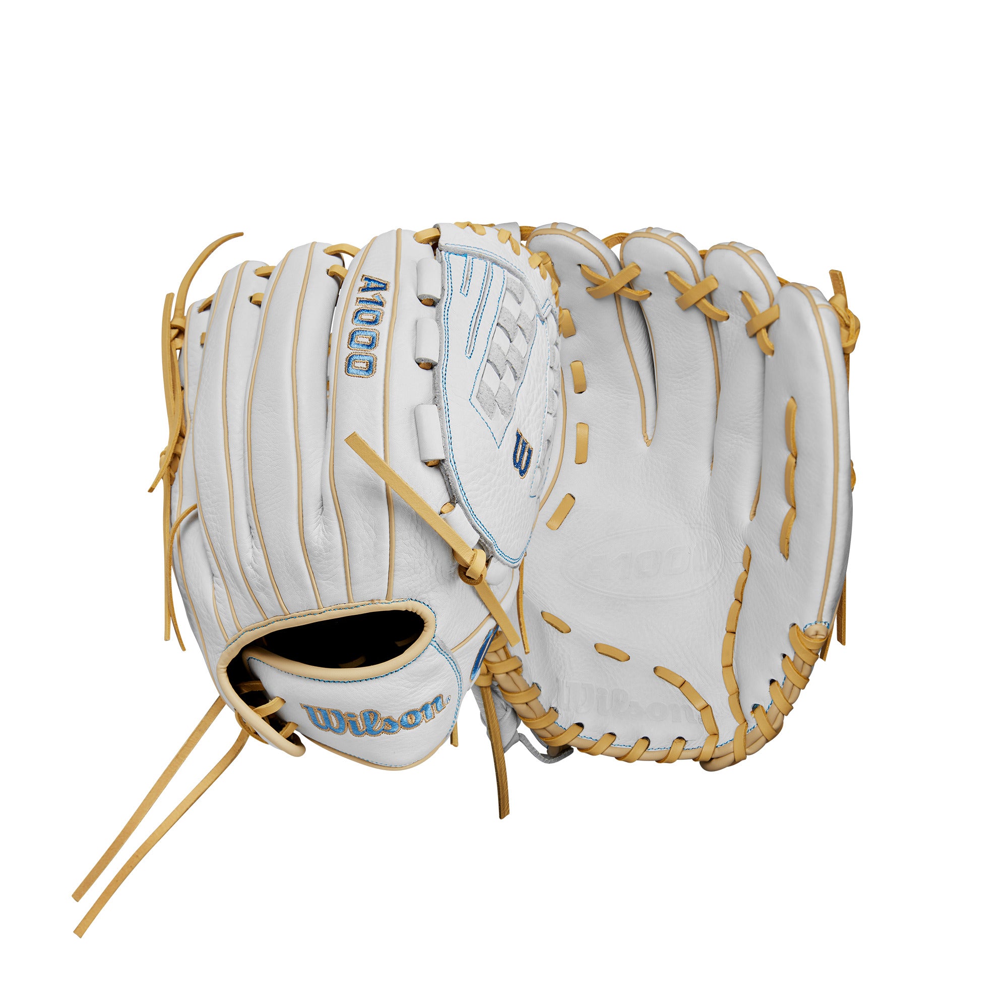 Wilson 2024 A1000 V125 Fastpitch Softball Glove White/Blue/Blonde 12.5"