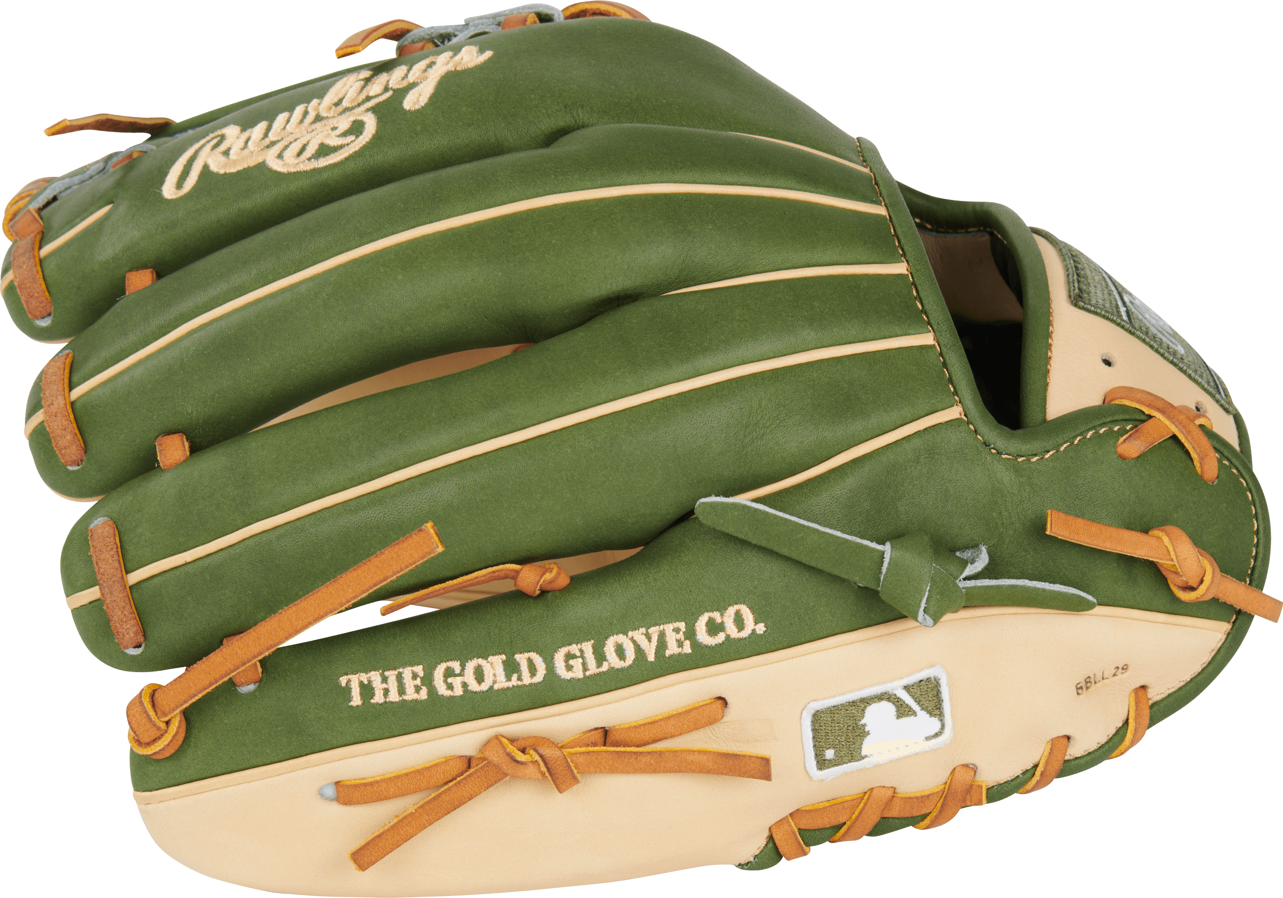 Rawlings Gold Glove Club Heart of Hide infield glove in green and tan, designed for precision play.