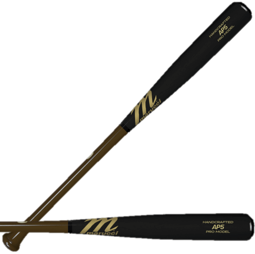 Marucci AP5 Pro Model bat in brown and black, featuring tapered knob and handle for better control and end-loaded feel.