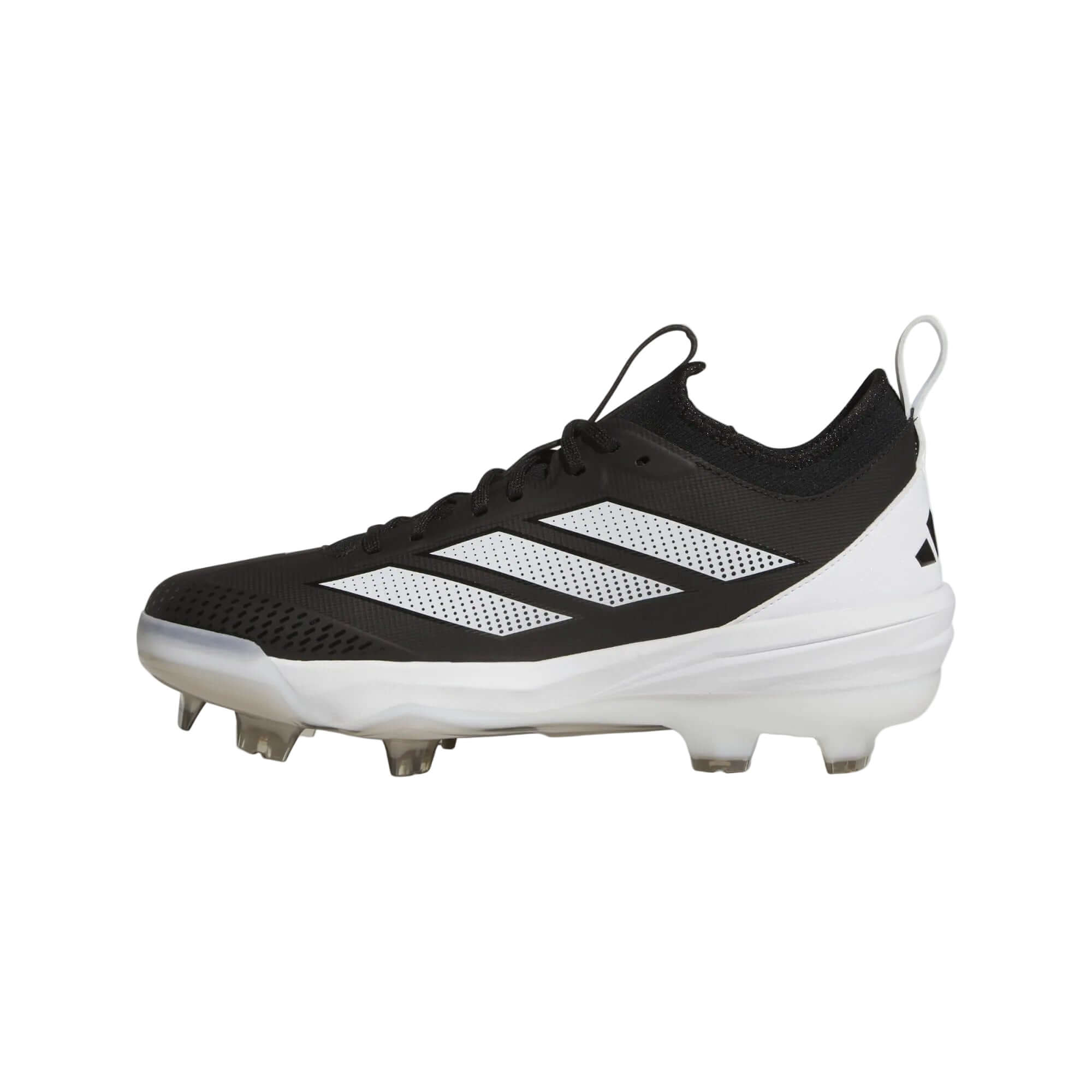 Side view of Adidas Adizero Impact 2.0 TPU Cleats - Core Black/Cloud White showing side profile and stud pattern